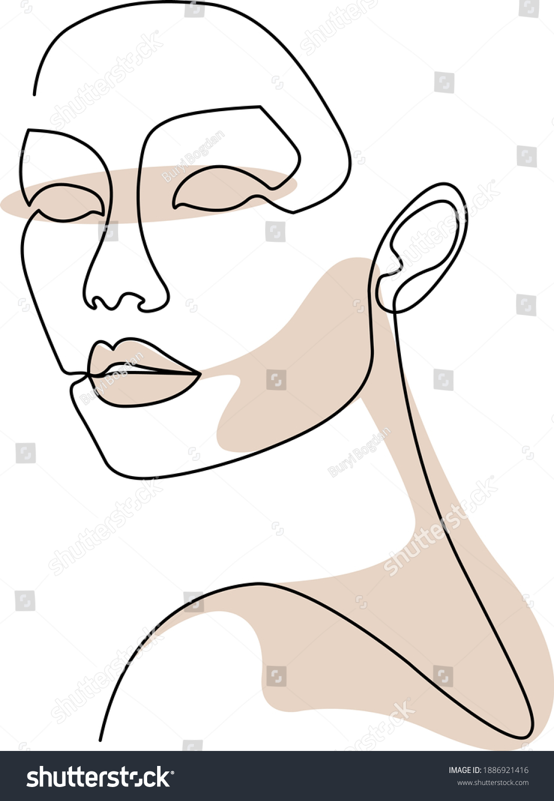Silhouette Woman Face Minimalist Black White Stock Vector Royalty Free