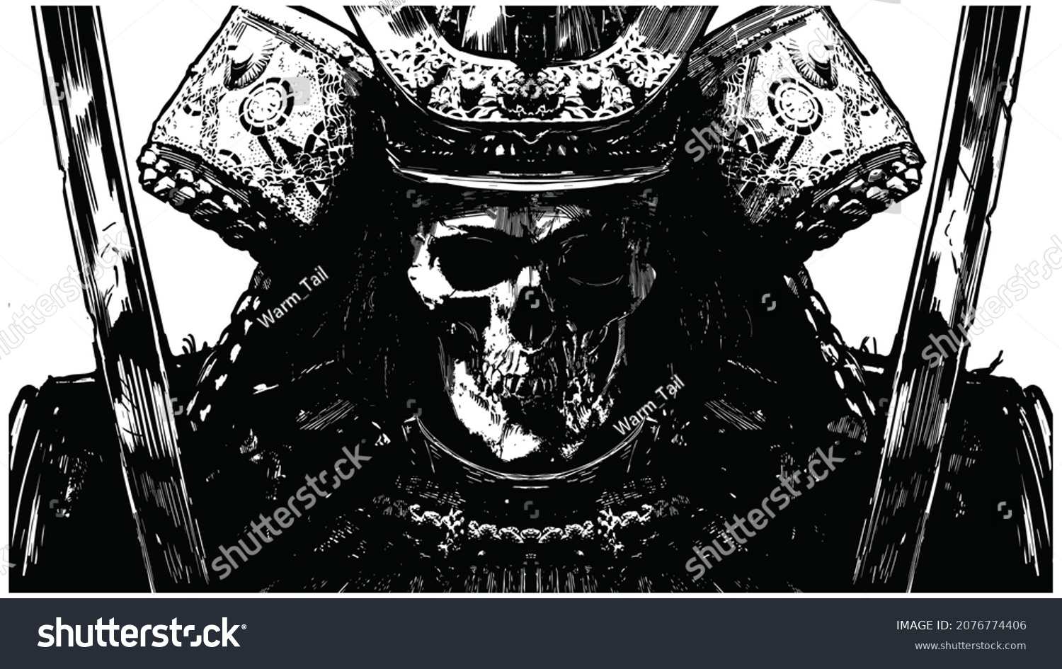 Sinister Symmetrical Samurai Skeleton Vintage Elite Stock Vector ...