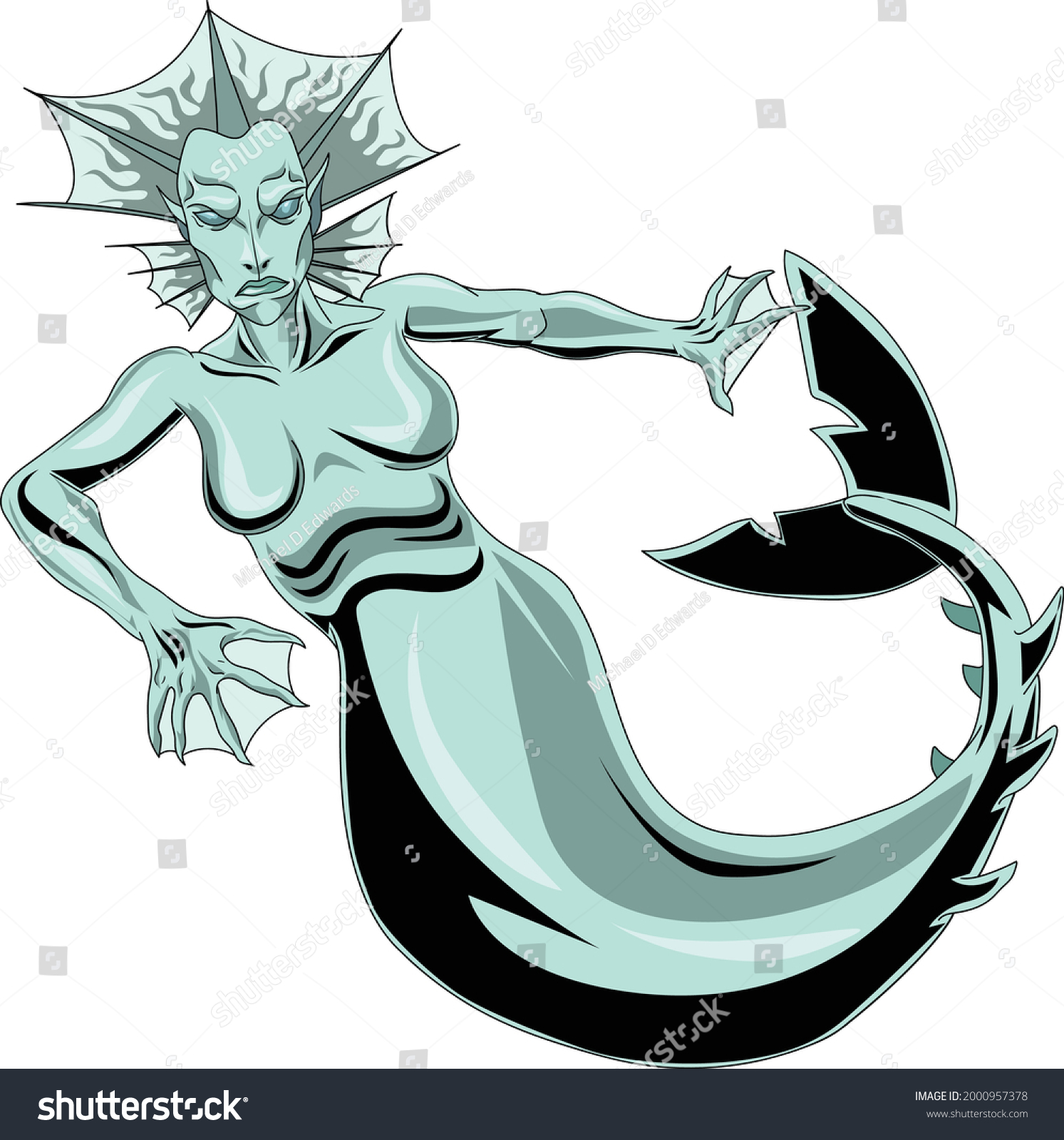 SVG of A Sirena, is a mythological aquatic creature with the head and torso of a human female and the tail of a fish. Philippine mythology. Cartoon style drawing. svg
