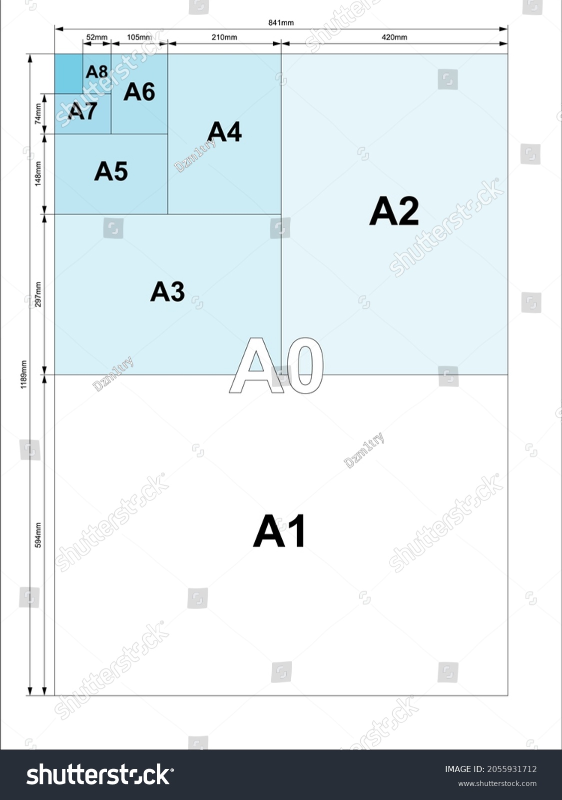 Sizes Paper Chart Mm Template Clipart Stock Vector (Royalty Free