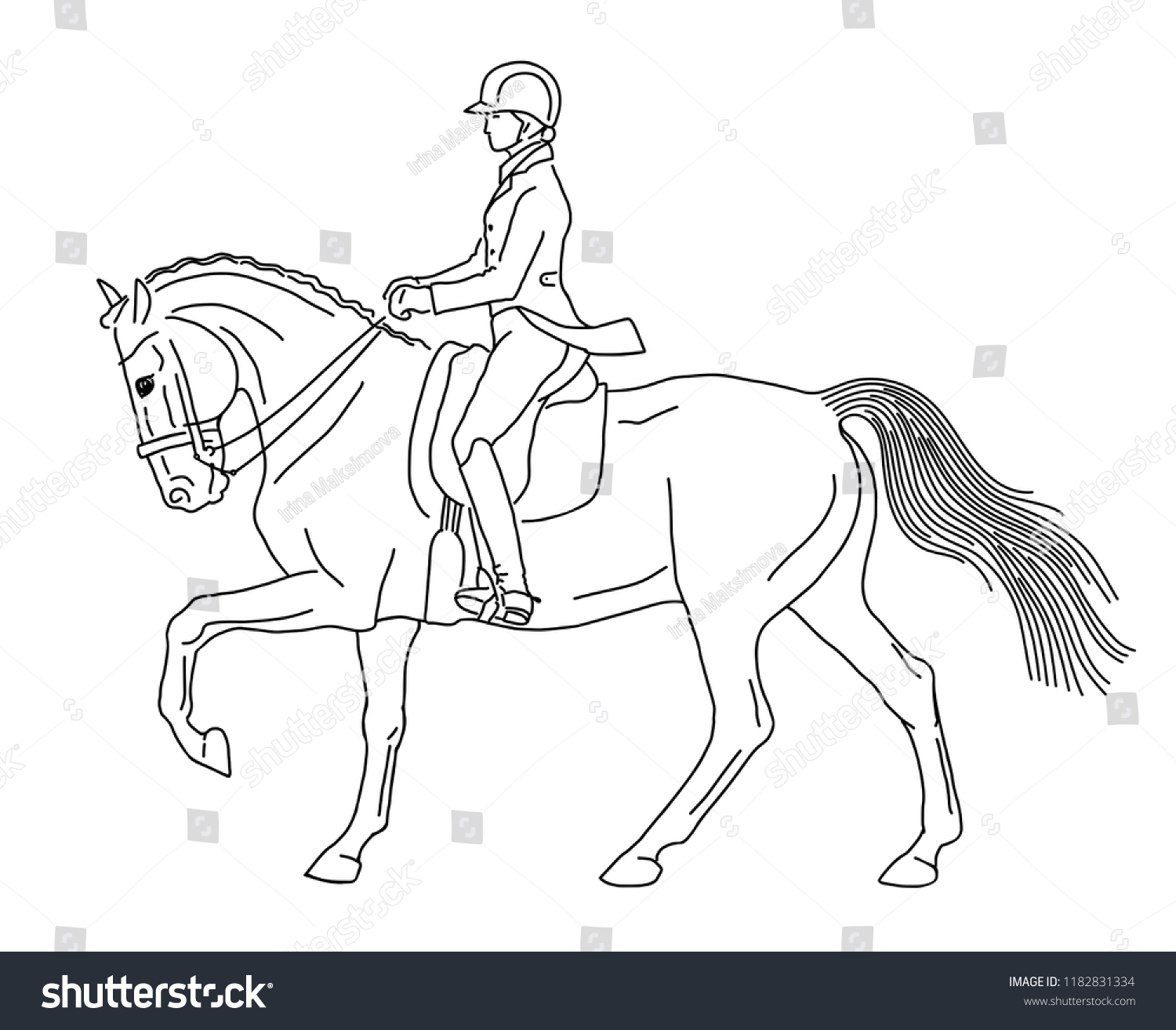 Sketch Dressage Rider On Horse Stock Vector (royalty Free) 1182831334 