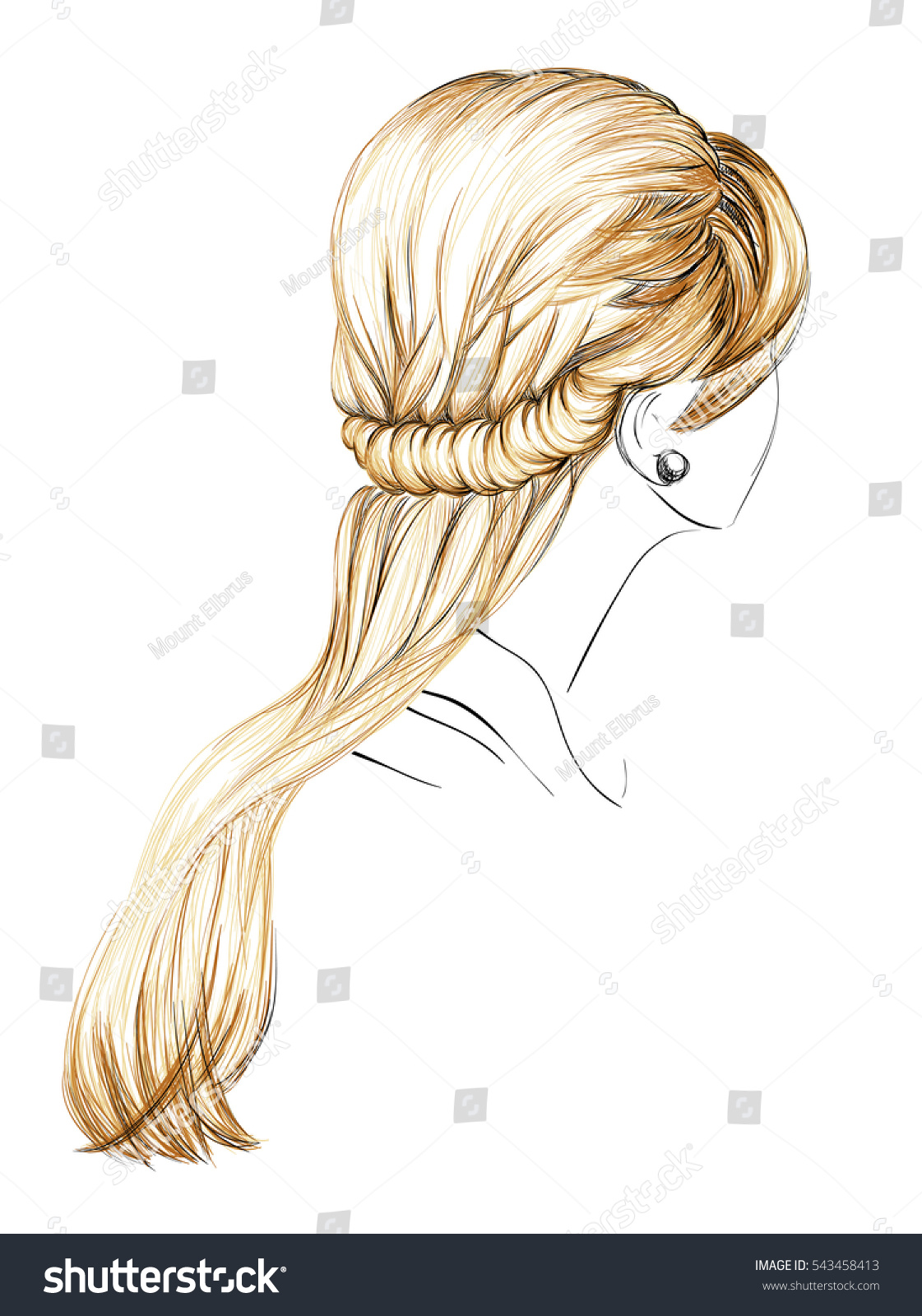 sketch female hairstyle vector illustration hand stock