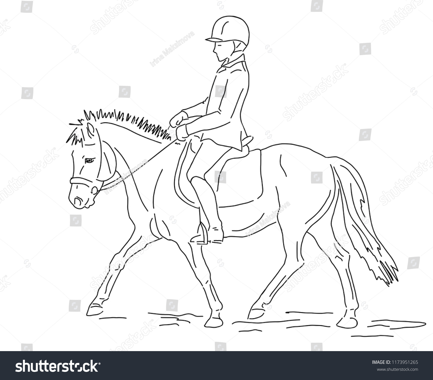 Sketch Young Rider On Pony Stock Vector (Royalty Free) 1173951265 ...