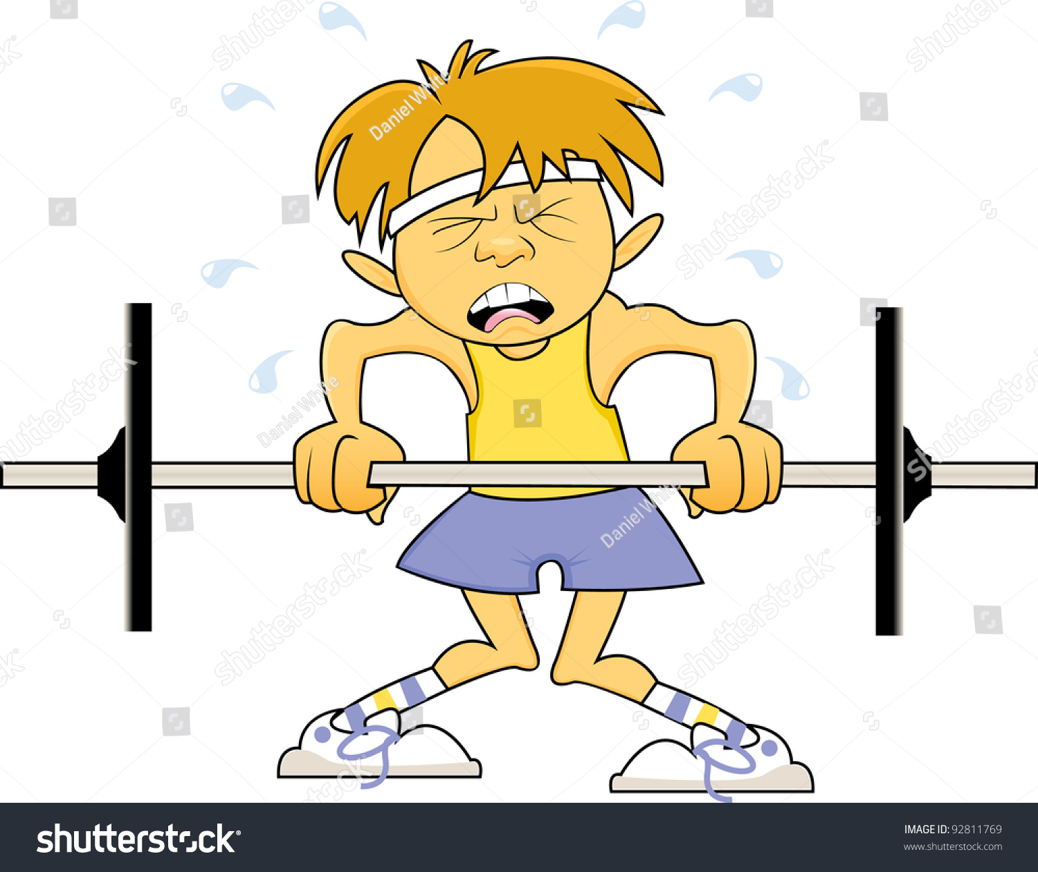 A Skinny, Scrawny Young Man Wearing A Tank Top Attempts To Lift A ...