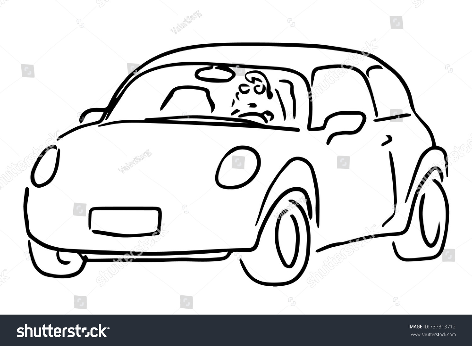 Small Car Driver Black White Vector Stock Vector Royalty