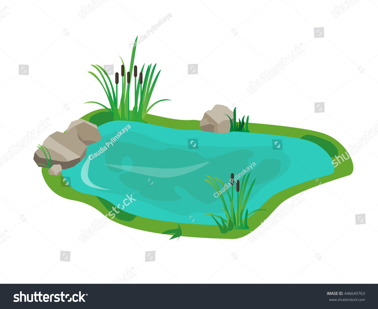 Small Isolated Lake Grass Cane Landscaping Stock Vector (Royalty Free ...