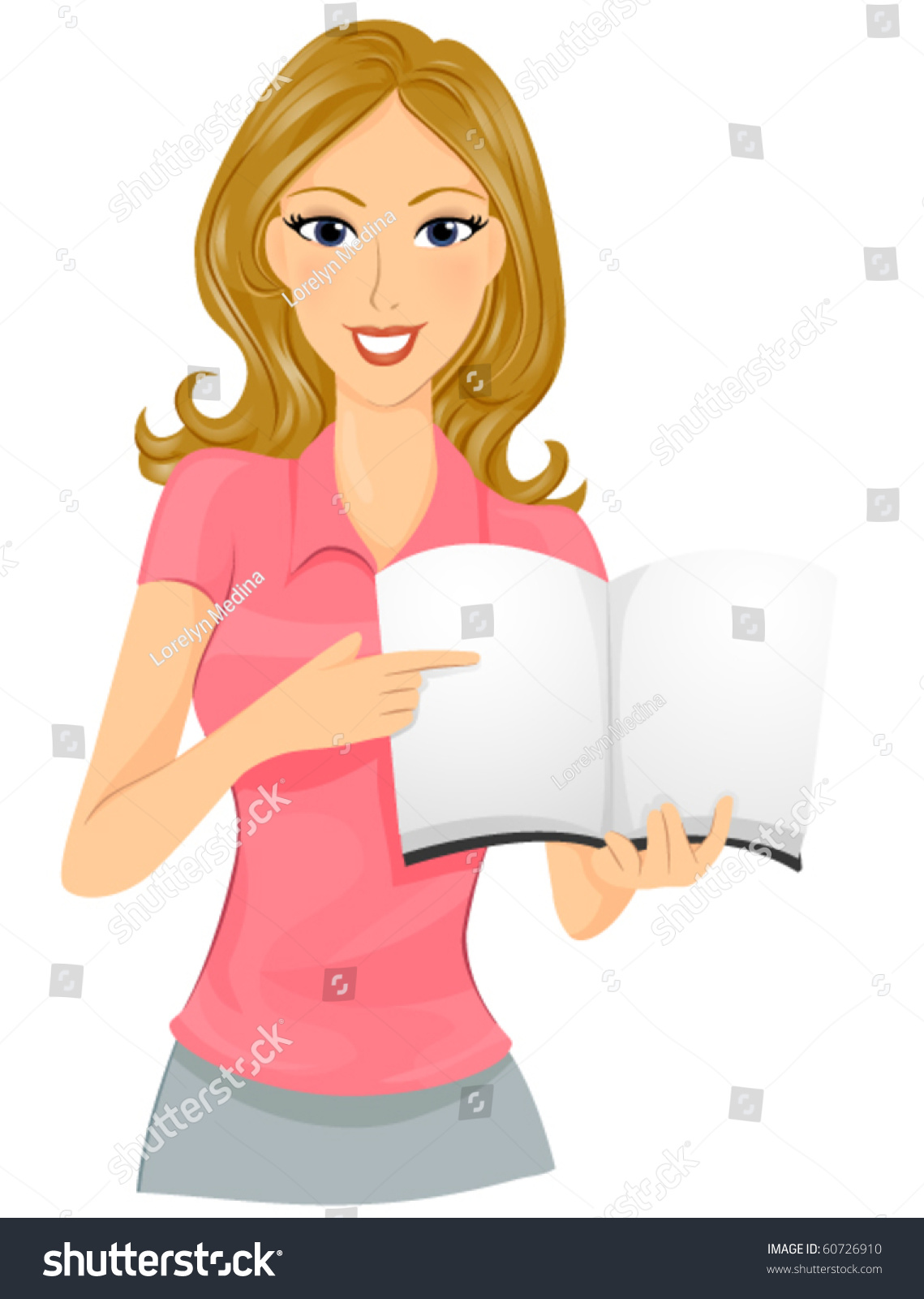 A Smiling Female Teacher Discussing The Contents Of A Book - Vector ...