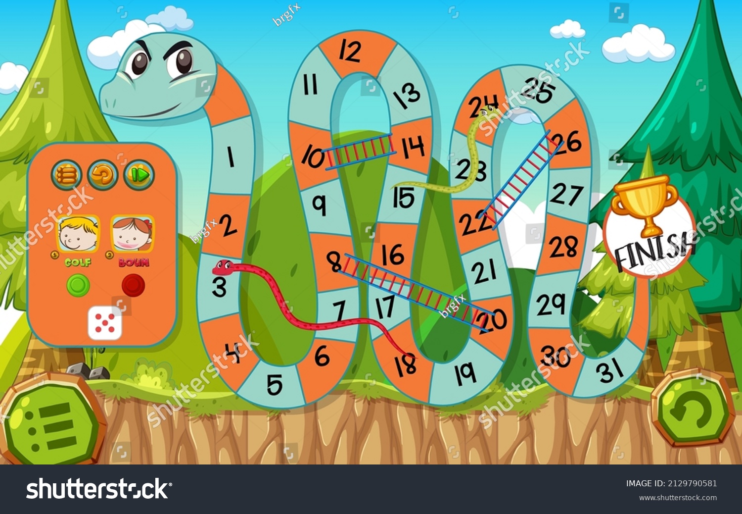 Snake Ladder Game Template Forest Background Stock Vector (Royalty Free ...