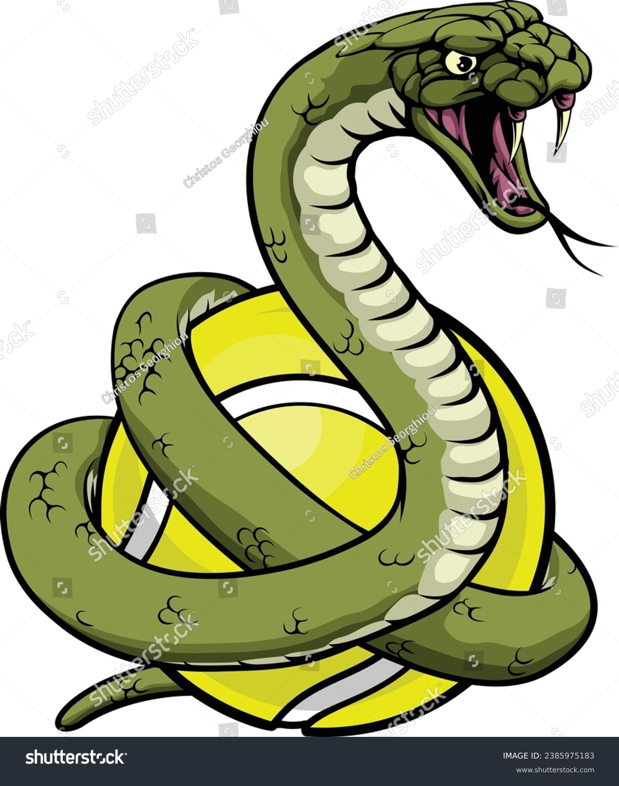SVG of A snake with a tennis ball sports team animal cartoon mascot svg