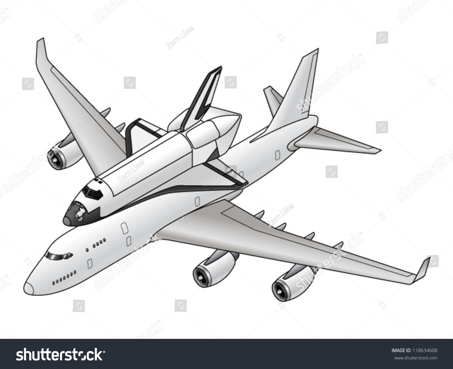 SVG of A space shuttle being transported on the back of a 747 jet. svg