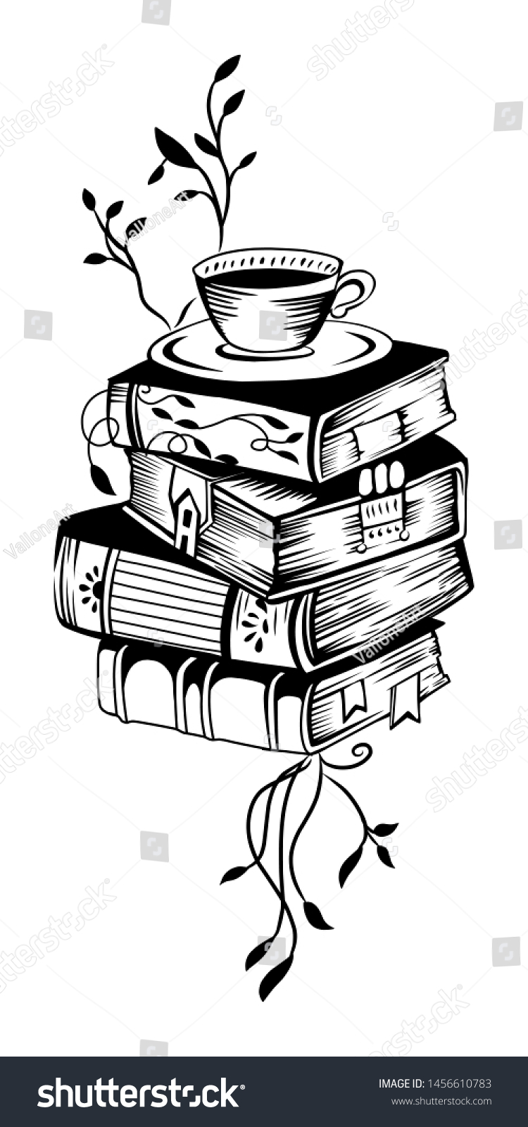 Stack Books Coffee On Illustrations Tattoo Stock Vector Royalty