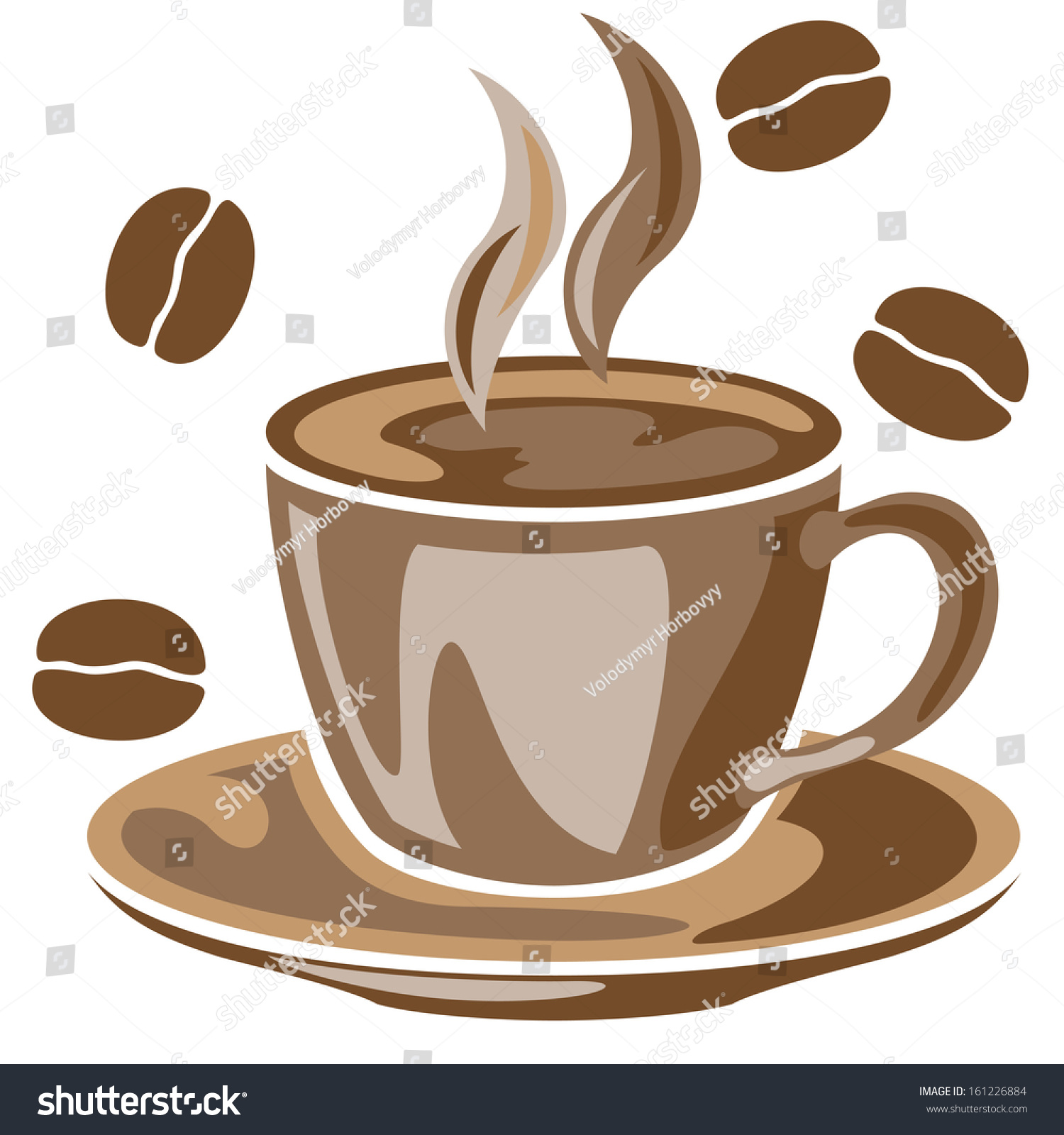 A Steaming Cup Of Coffee And Coffee Beans Drawing Stock Vector ...