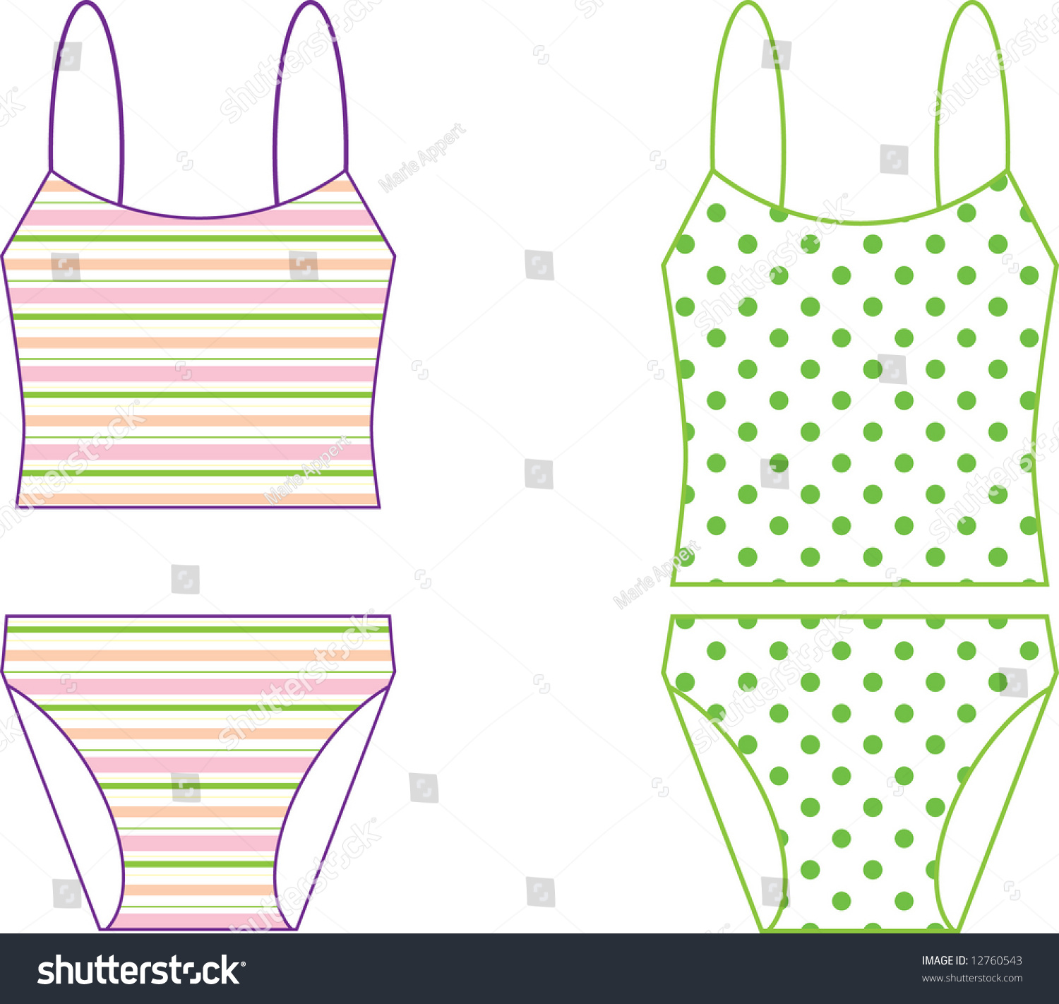 A Striped And A Green Polka Dotted Bathing Suit Stock Vector ...