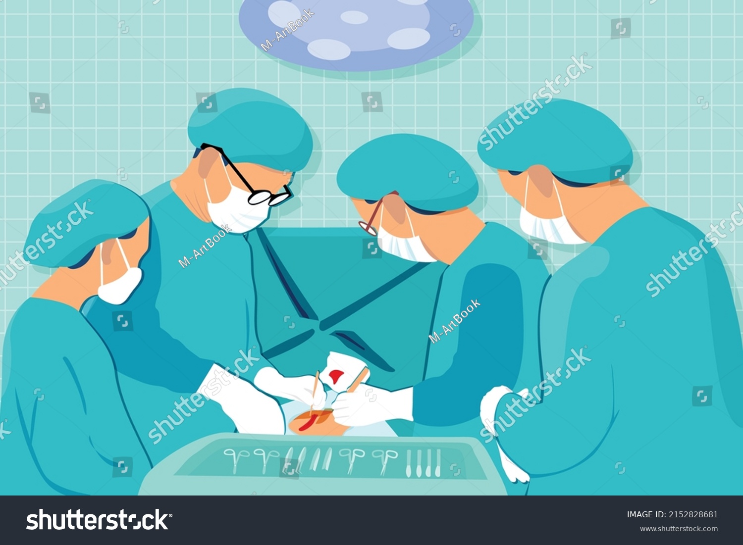 Team Uniformed Surgeons Assistants Perform Surgery Stock Vector 