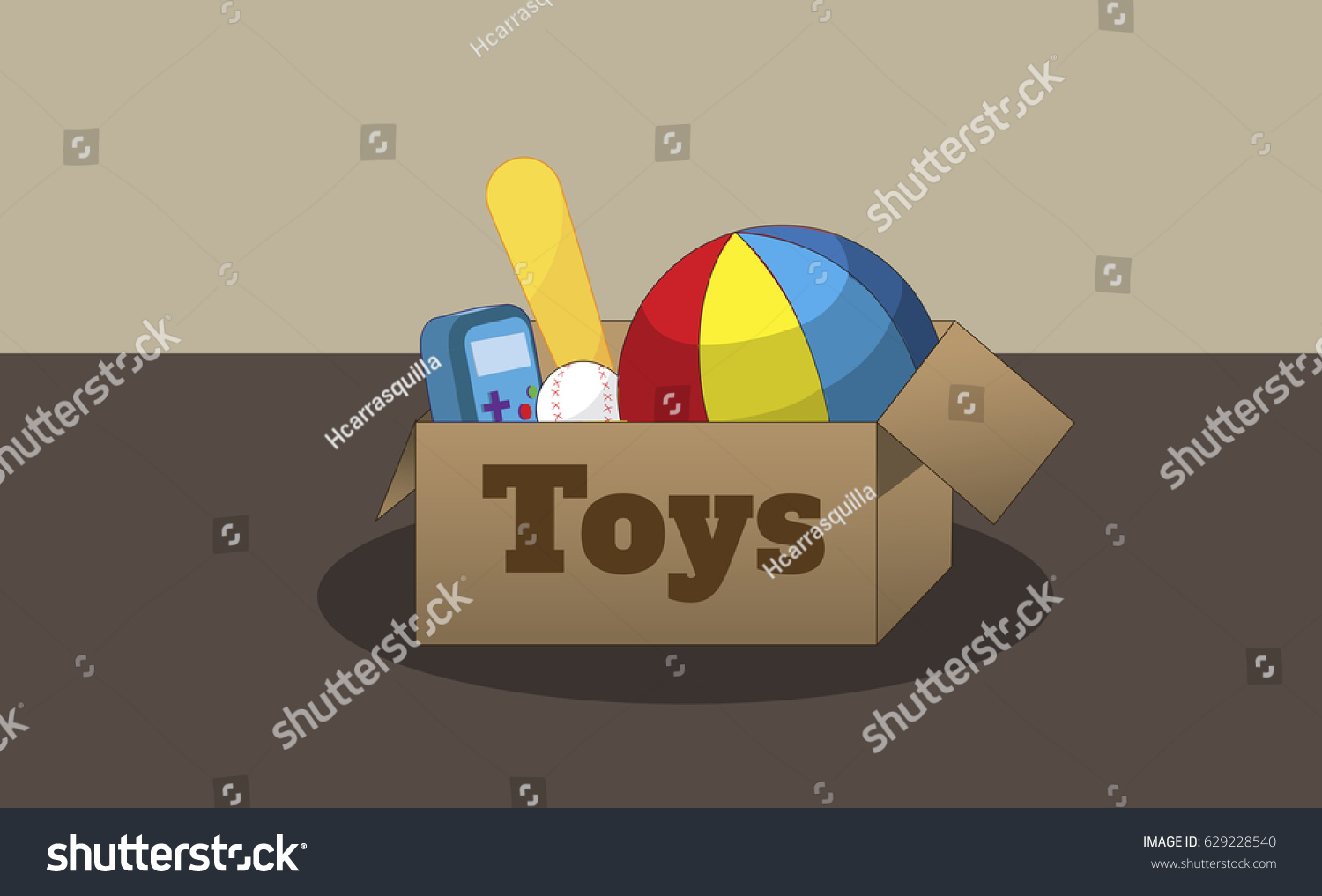 Toy Box Beach Ball Baseball Bat Stock Vector Royalty Free 629228540