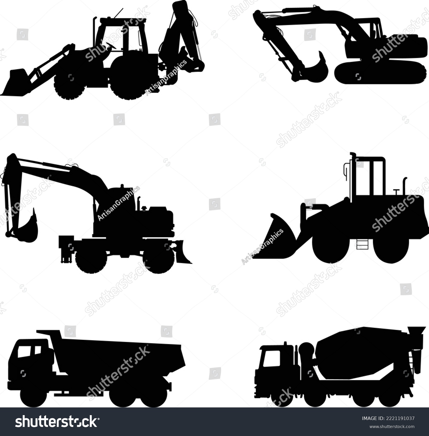 SVG of A vector collection of construction vehicles silhouettes svg