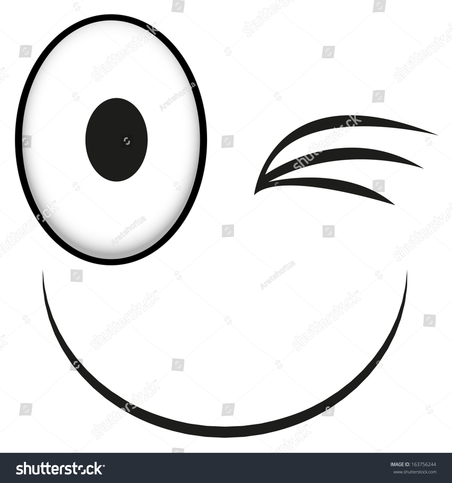 Vetor stock de Vector Cute Cartoon White Winking Face (livre de