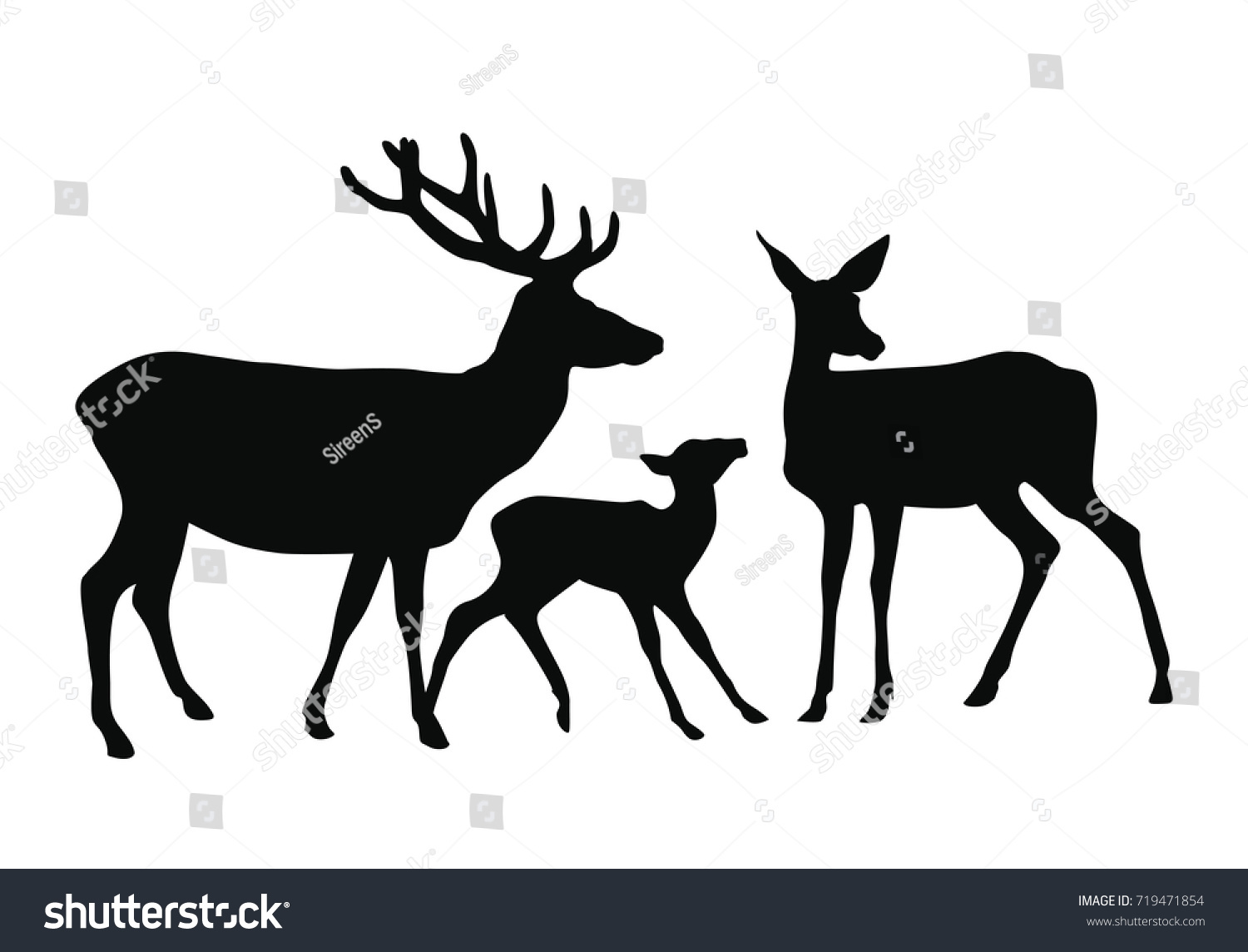 Download Vector Dark Silhouette Deer Family Deer Stock Vector ...
