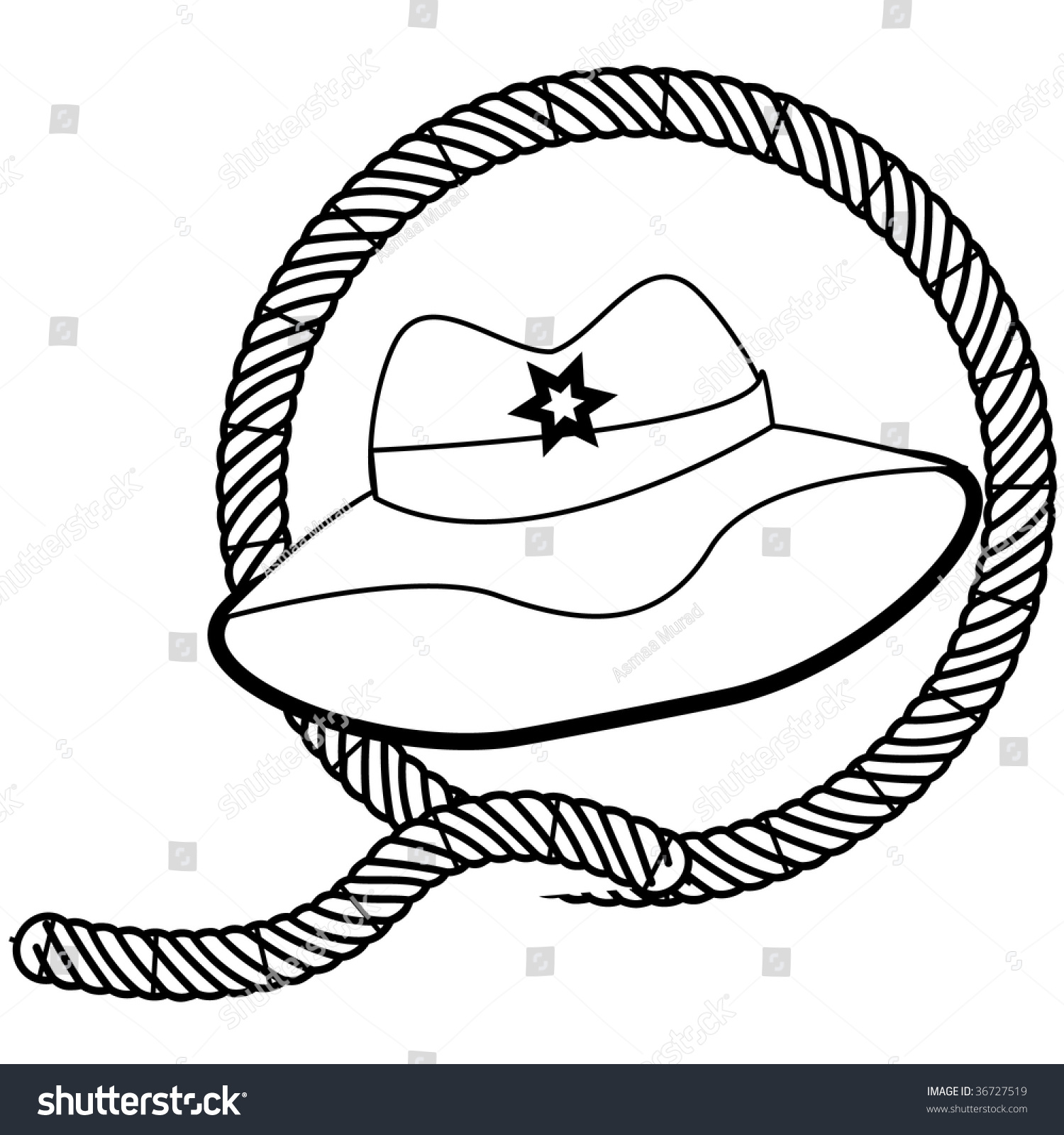 A Vector Illustrated Stamp Of A Cowboy Hat And Rope - 36727519 ...