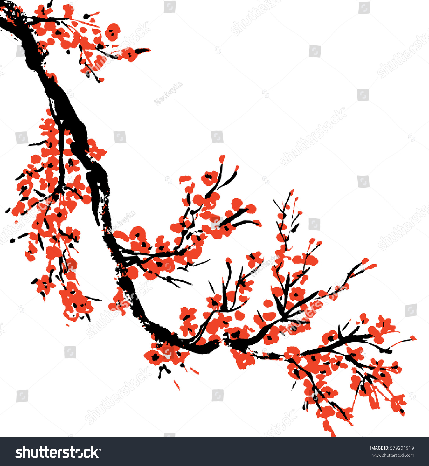 Vector Illustration Hand Drawn Blooming Sakura Stock Vector 579201919 ...