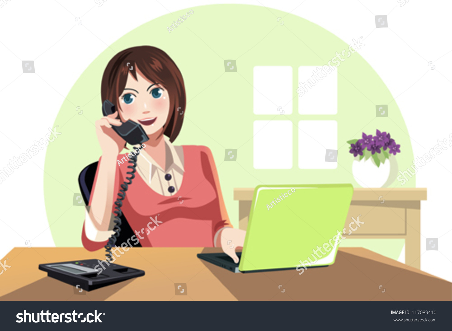 A Vector Illustration Of A Businesswoman Working In The Office ...