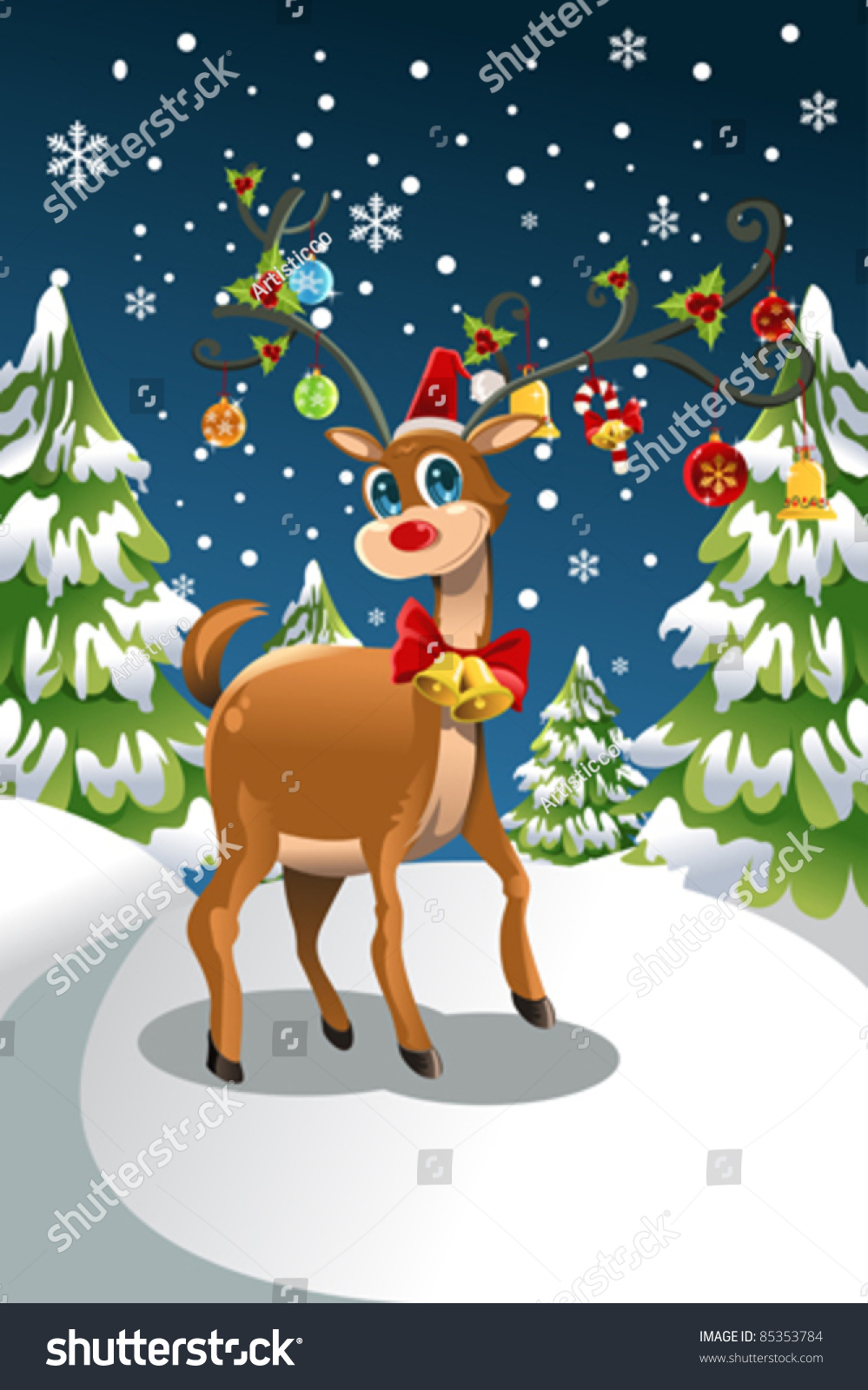 A Vector Illustration Of A Christmas Reindeer In The Snow - 85353784 ...