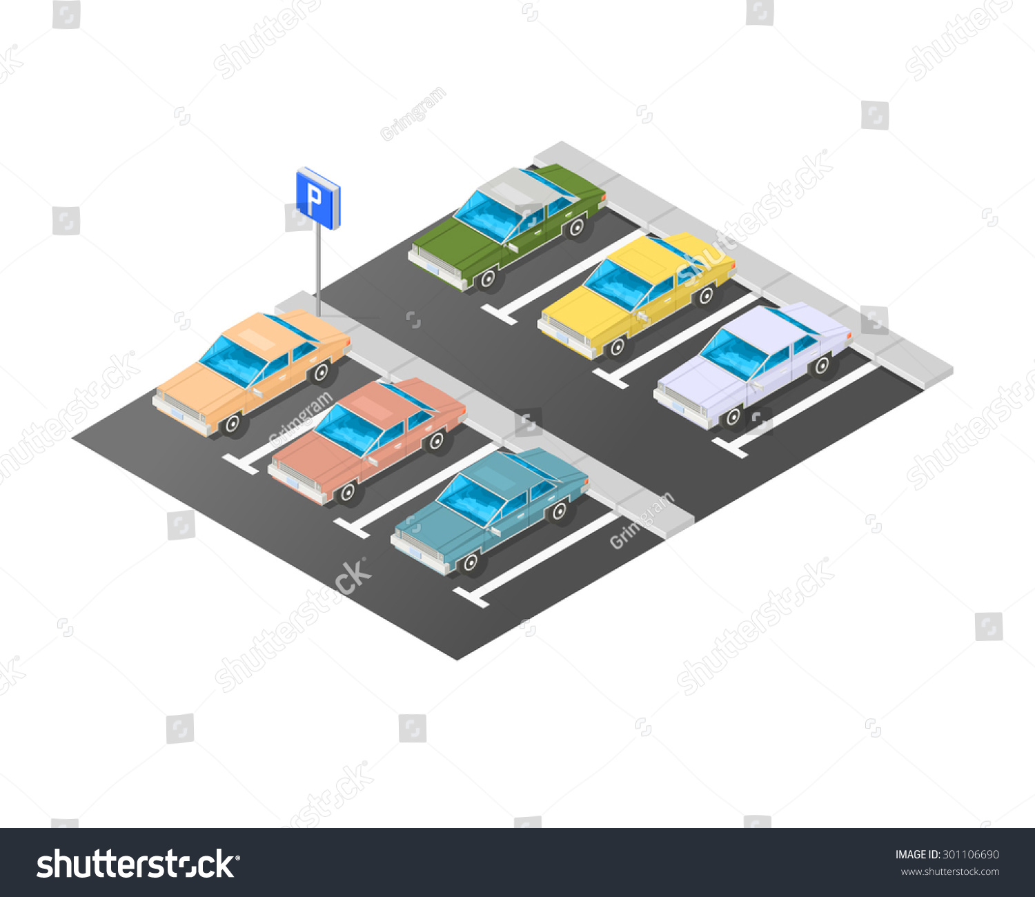 Vector Illustration Commercial Parking Isometric Car Park Isometric Stock Vector 301106690