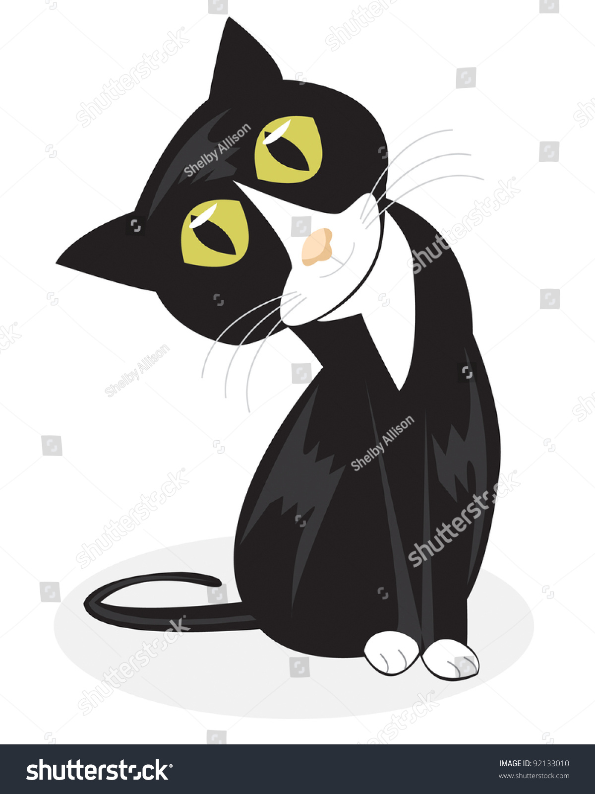 A Vector Illustration Of A Curious Looking Tuxedo Cat Sitting Up And ...