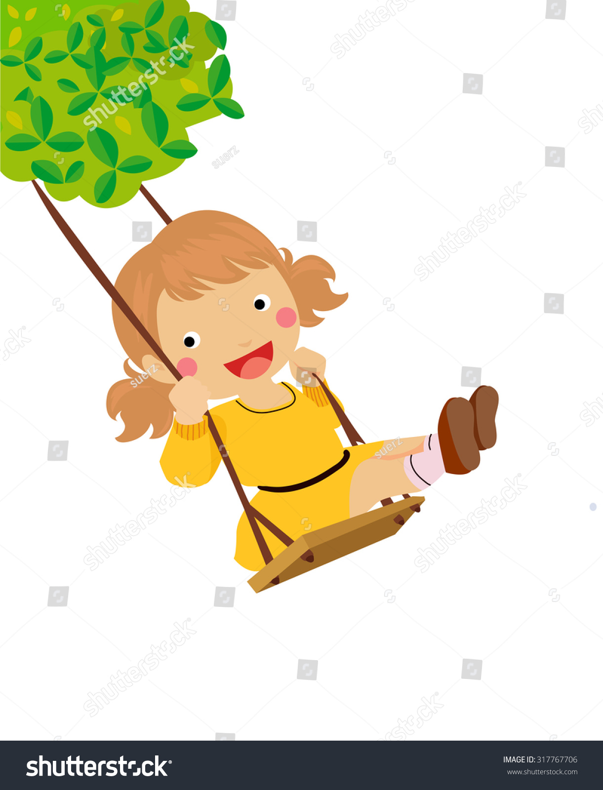 A Vector Illustration Of A Cute Girl On A Swing Outside - 317767706 ...