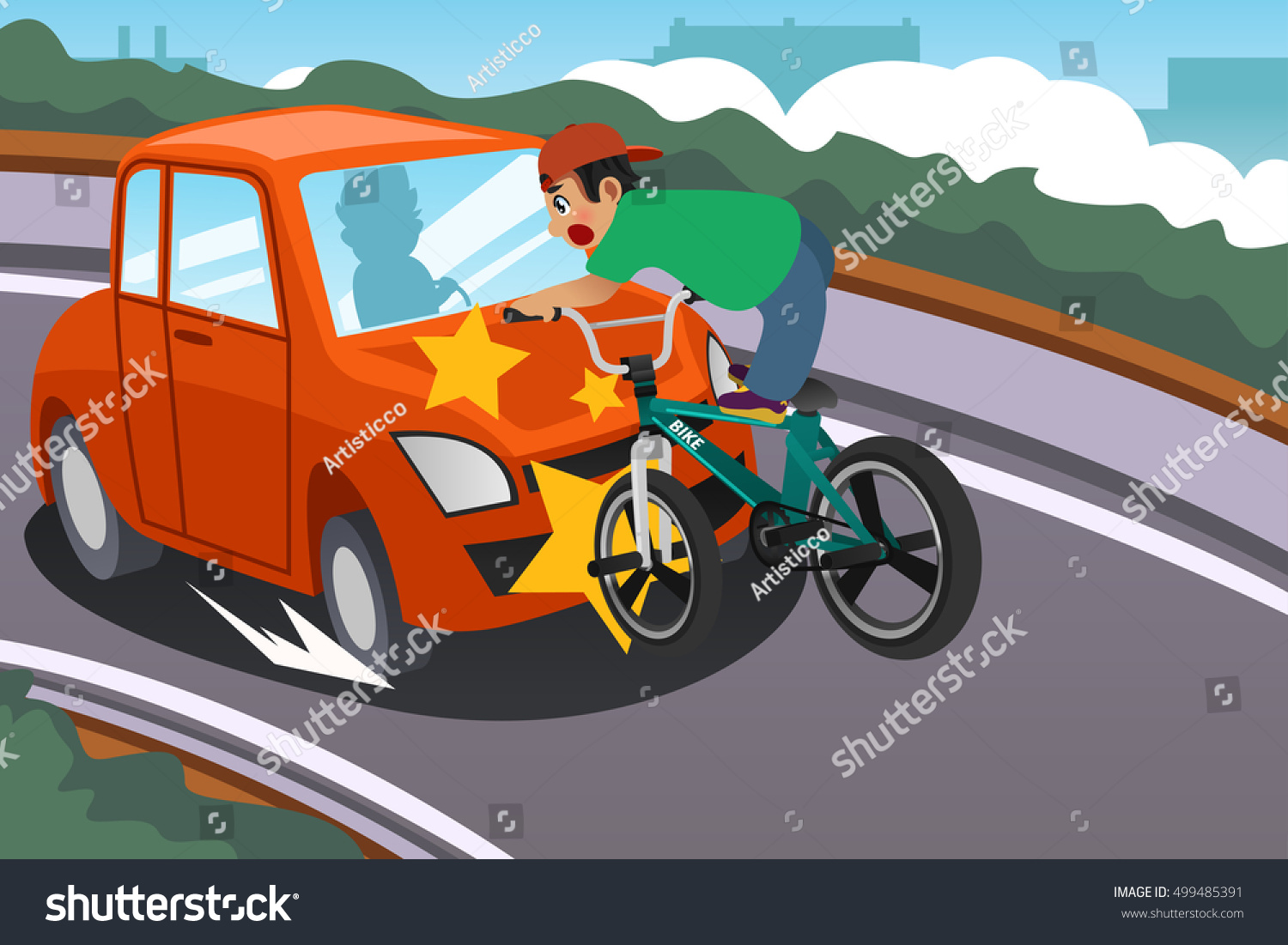 Vector Illustration Kid Riding Bicycle Accident Stock Vector (Royalty ...