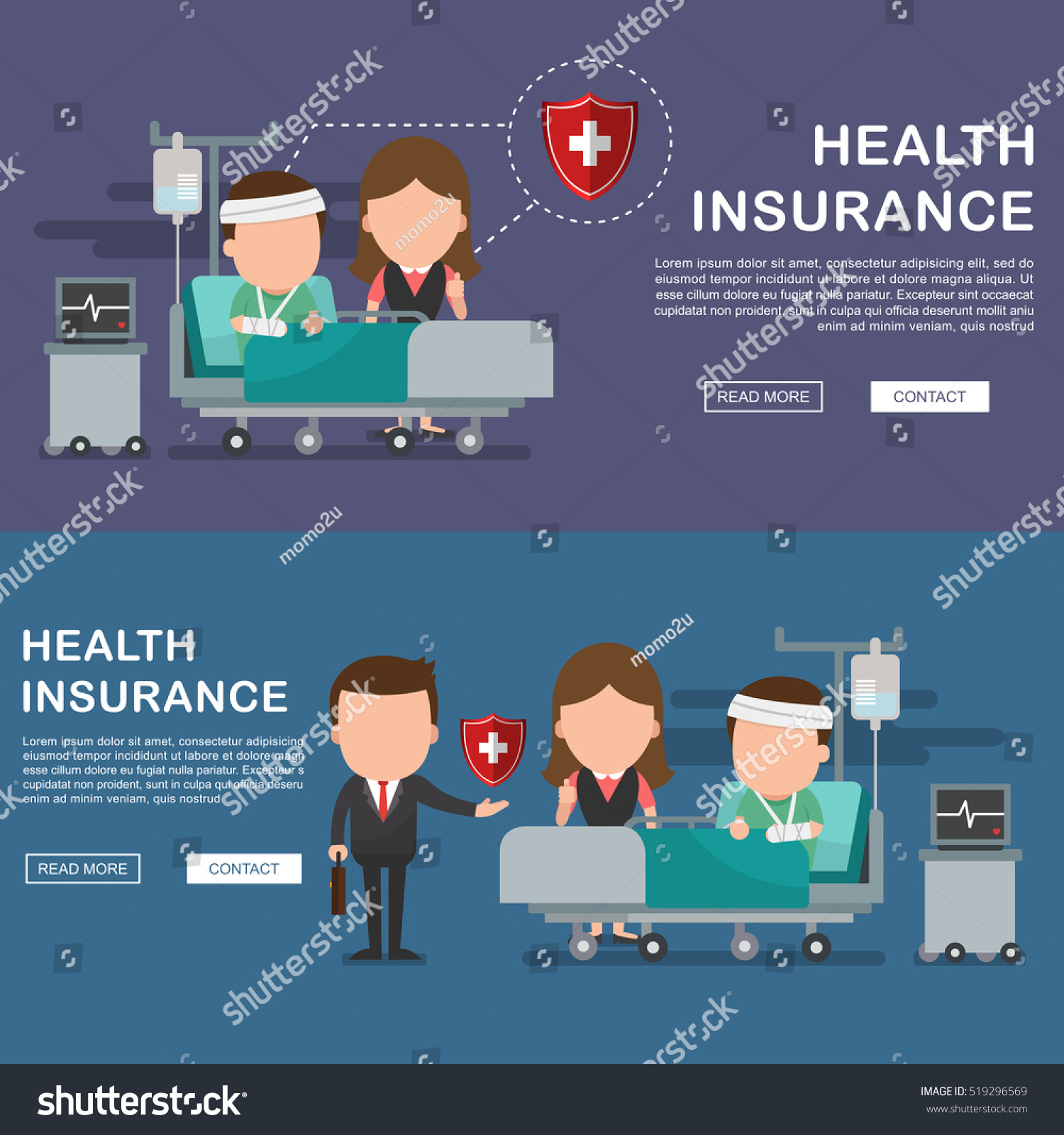 Vector De Stock Libre De Regalias Sobre Vector Illustration Man Hospital Injured Insurance519296569