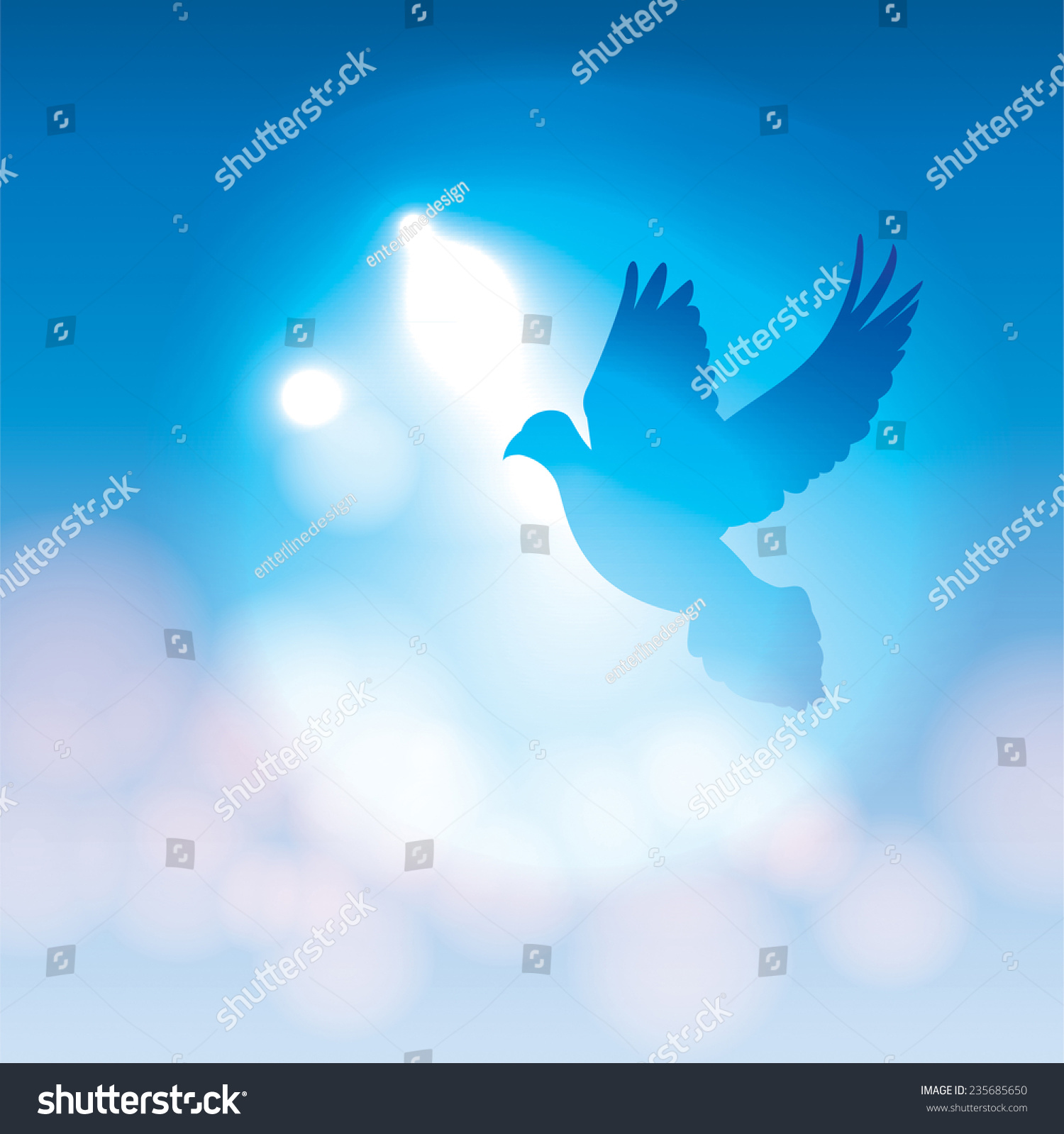 Vector Illustration Silhouetted Dove Flying Against Stock Vector ...