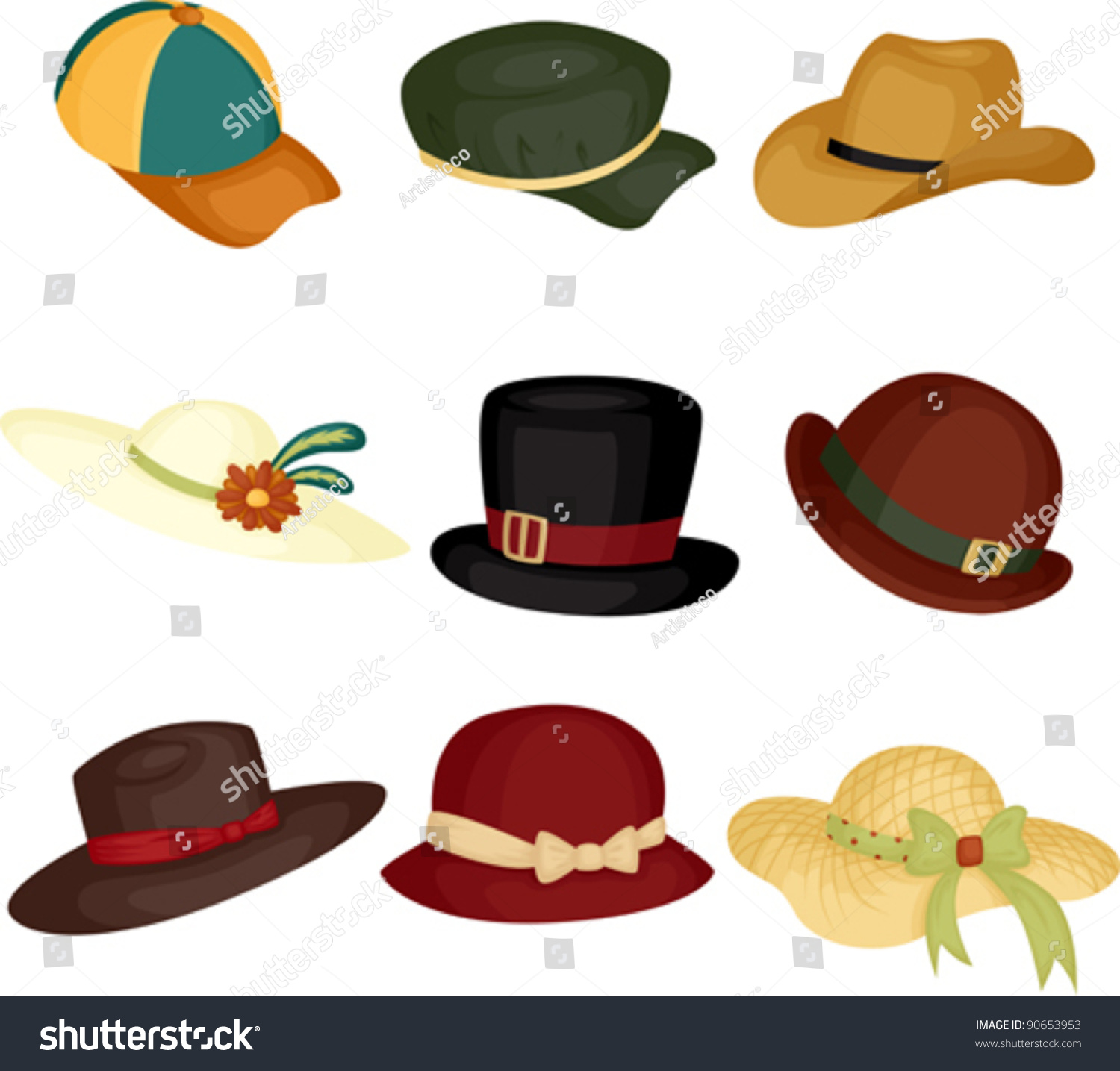 Vector Illustration Different Type Hats Stock Vector (Royalty Free ...