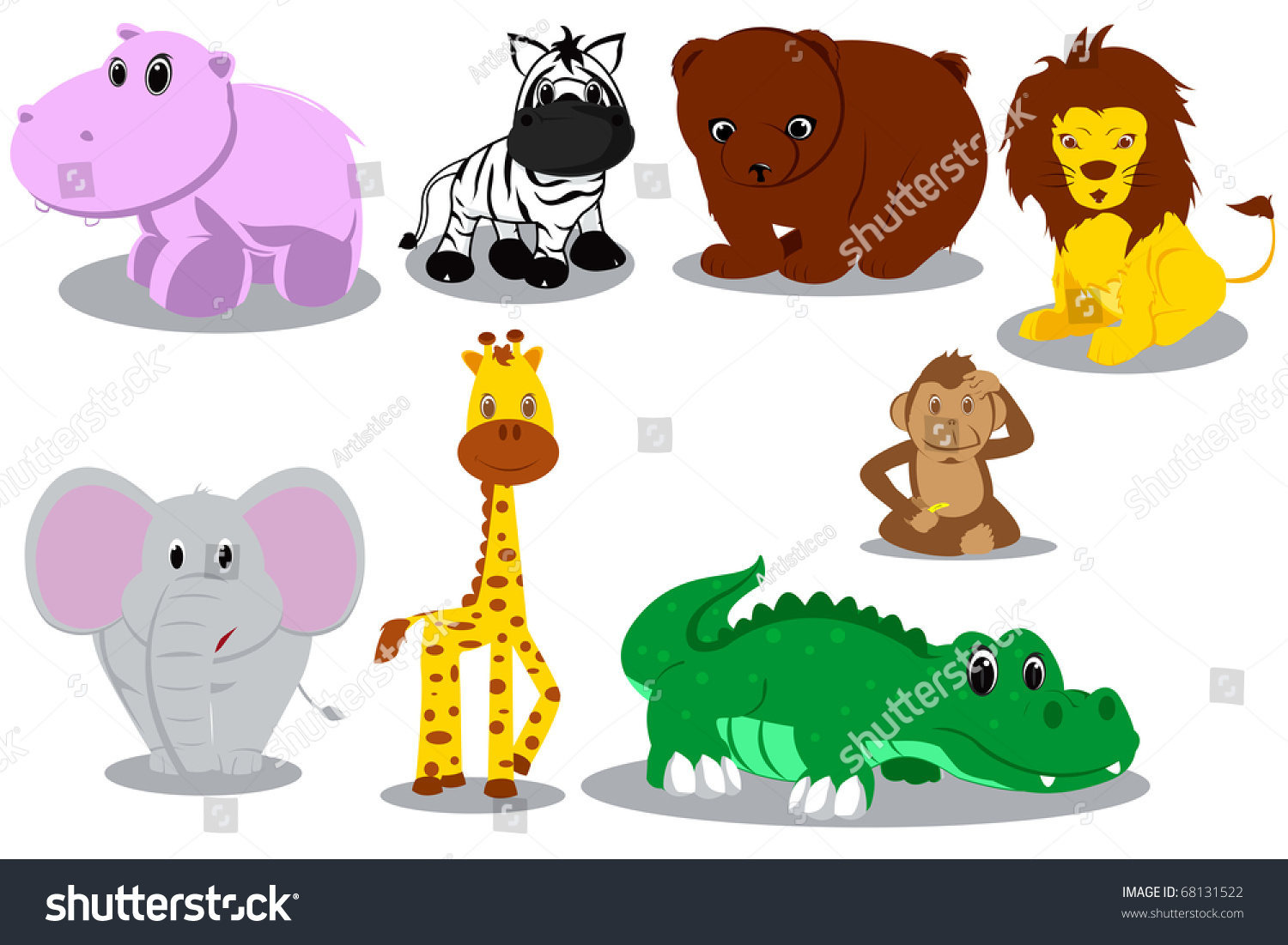 Vector Illustration Different Wild Animals Cartoons Stock Vector