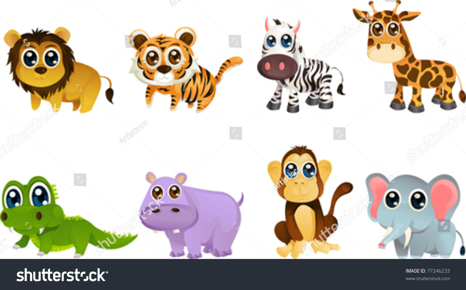 A Vector Illustration Of Different Wildlife Animals Cartoons - 77246233 ...