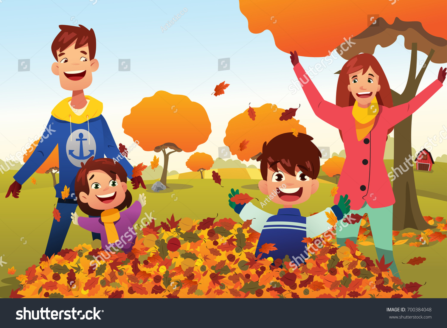 Vector Illustration Family Celebrates Autumn Season Stock Vector Royalty Free 700384048