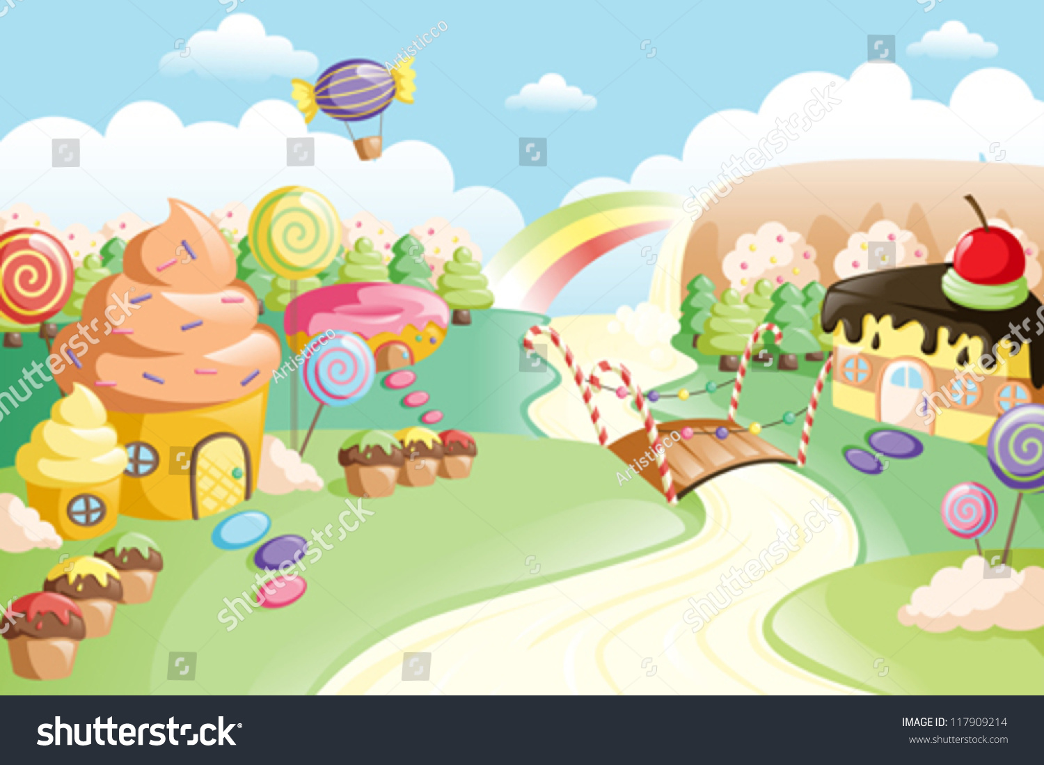 Vector Illustration Fantasy Sweet Food Land Stock Vector 117909214 ...