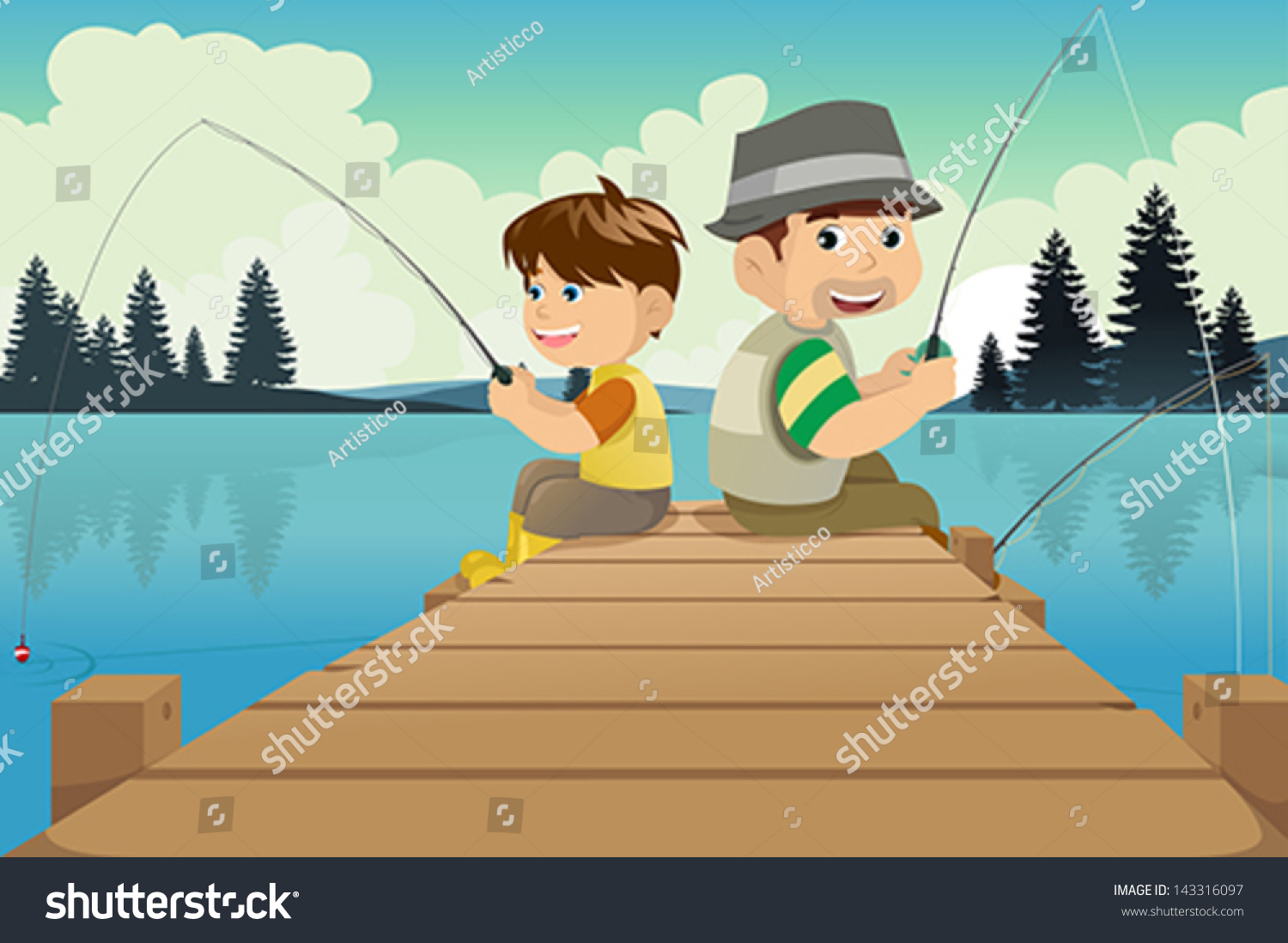 Vector Illustration Father Son Sitting On Stock Vector 143316097 ...