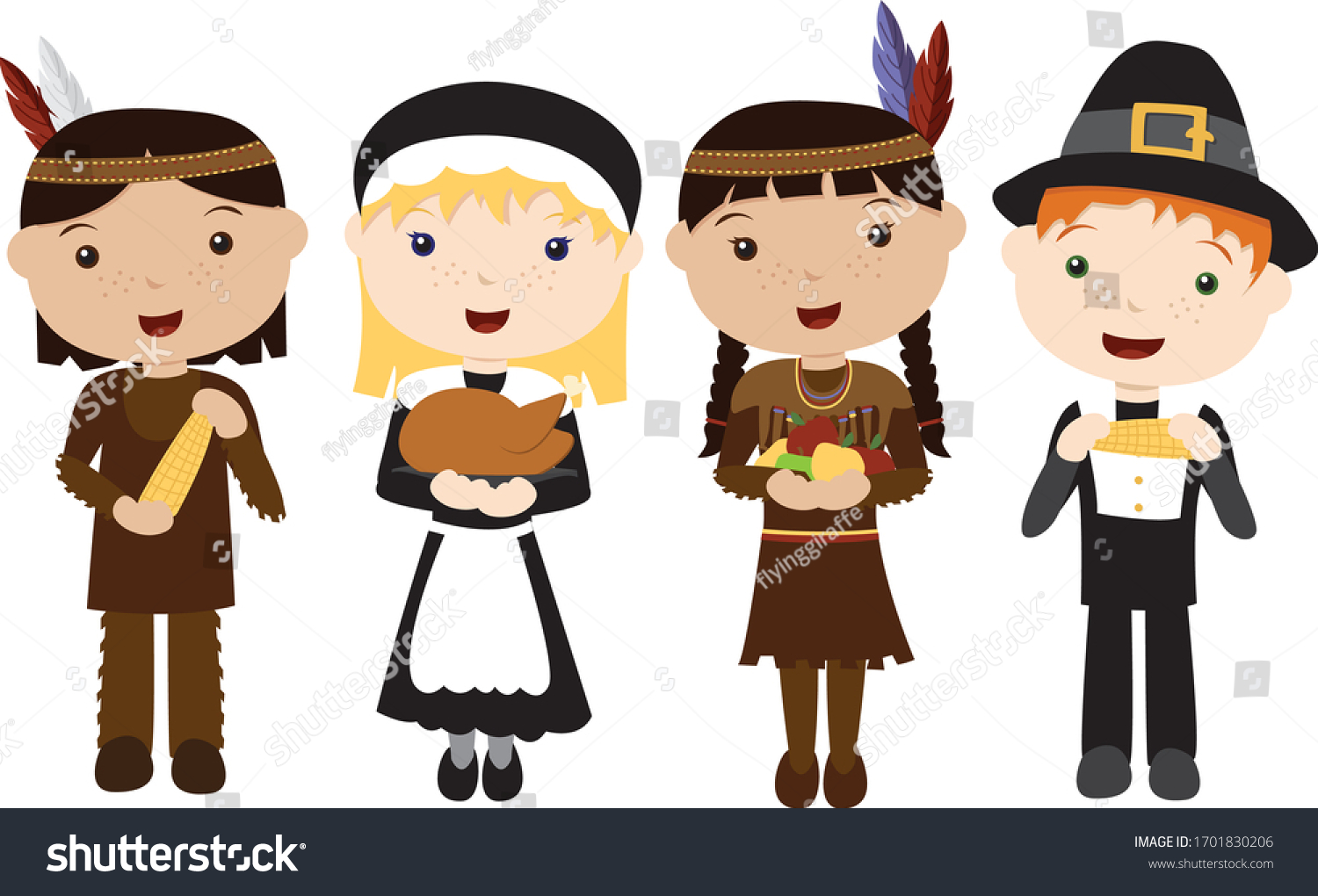 Vector Illustration Four Cute Isolated Cartoon Stock Vector (Royalty ...