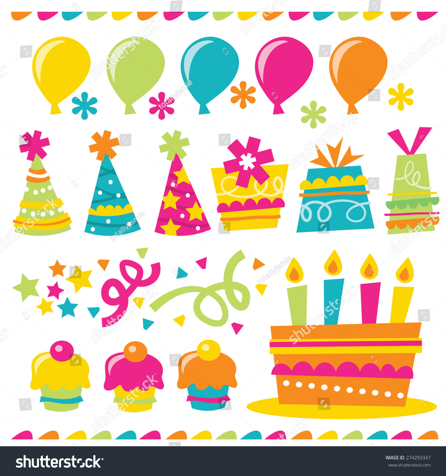 Vector Illustration Happy Whimsical Birthday Party Stock Vector ...