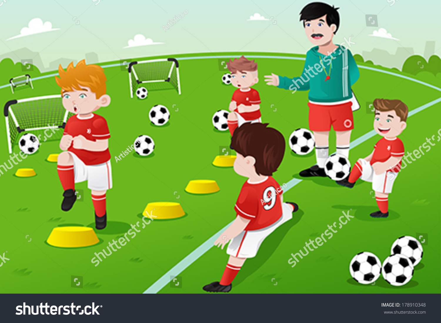 Vector Illustration Kids Soccer Practice Stock Vector 178910348 ...