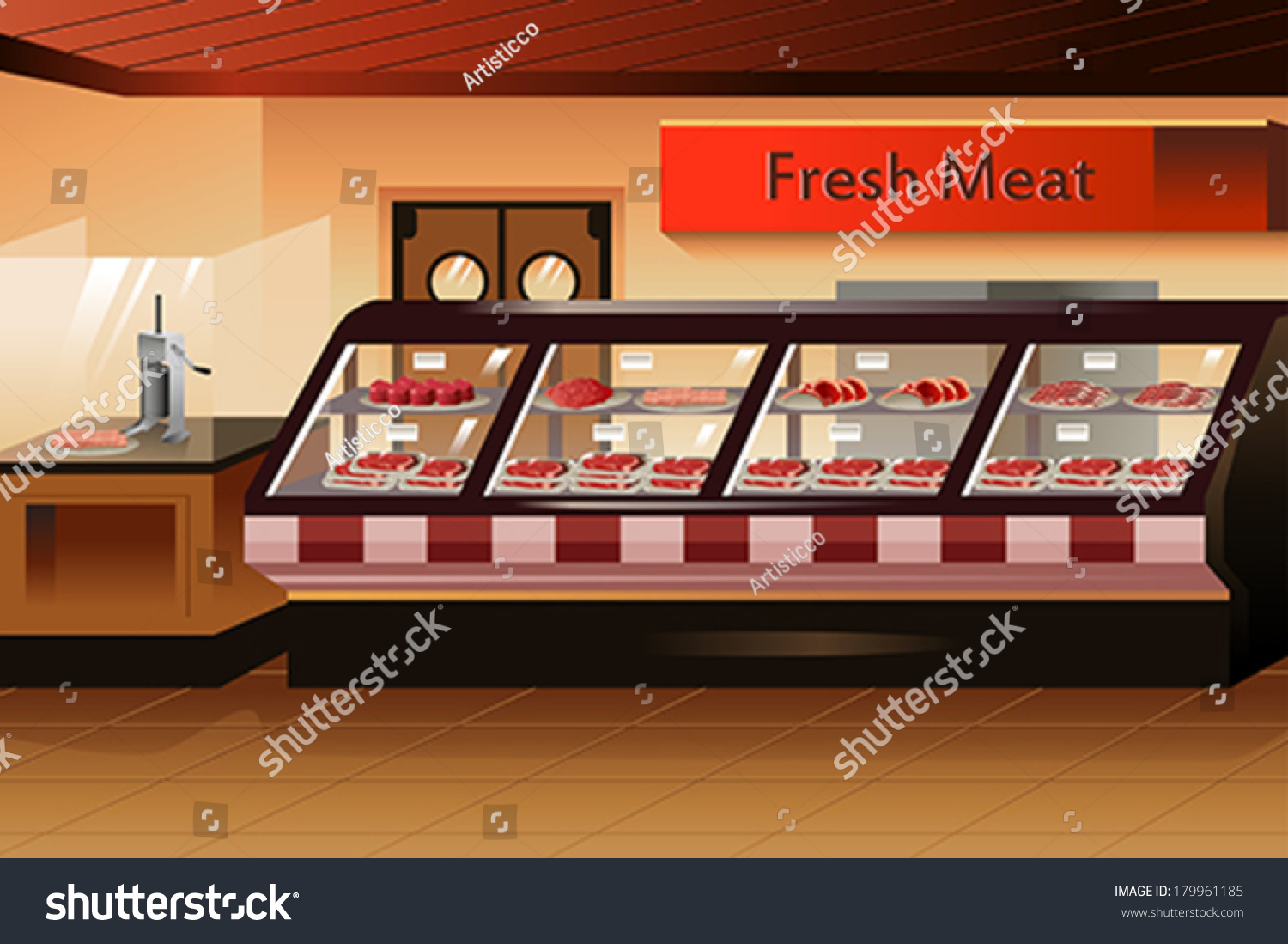 Vector Illustration Meat Section Grocery Store Stock Vector (Royalty ...