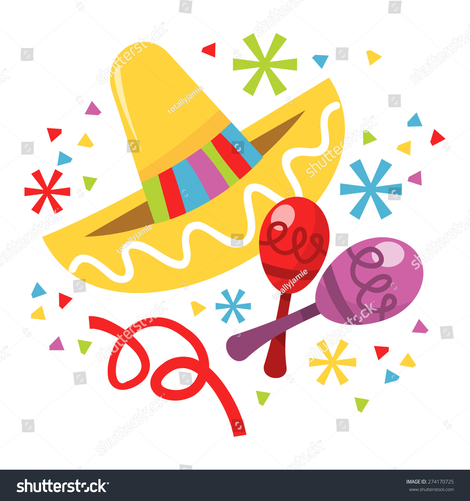 A Vector Illustration Of Mexican Sombrero Hat And Musical Instrument ...