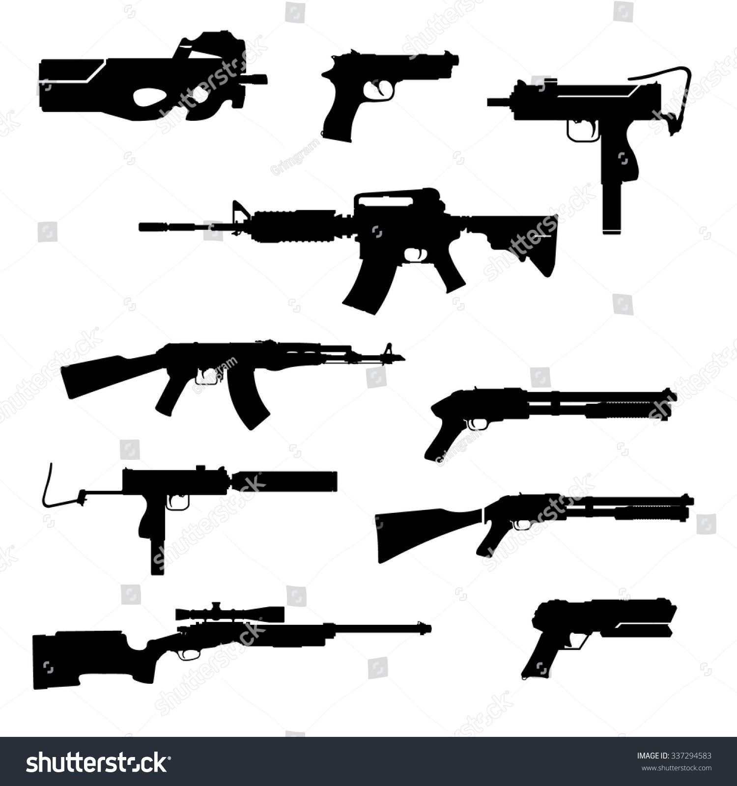 Vector Illustration Modern Firearms black Gun Silhouettes Stock Vector ...