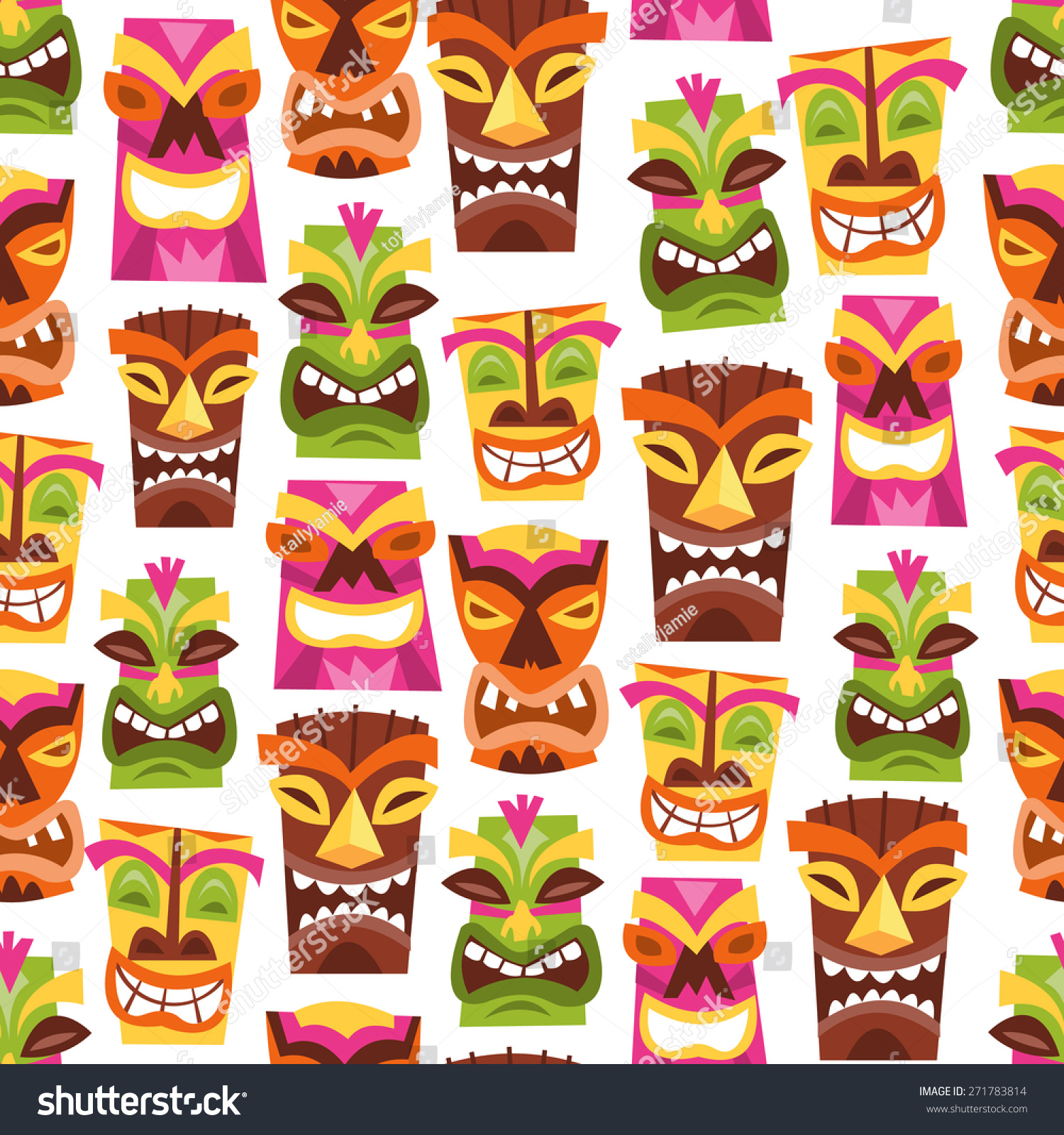 SVG of A vector illustration of 1960s retro inspired cute hawaiian luau party tiki statues seamless pattern background.  svg