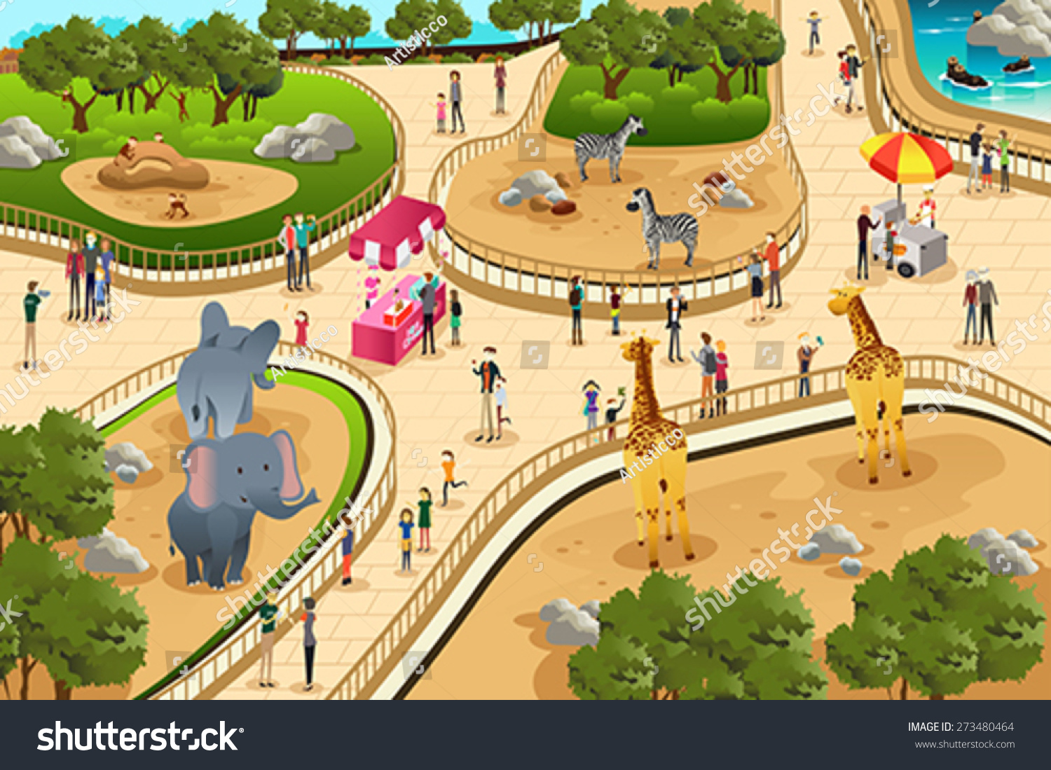 A Vector Illustration Of Scene In A Zoo - 273480464 : Shutterstock