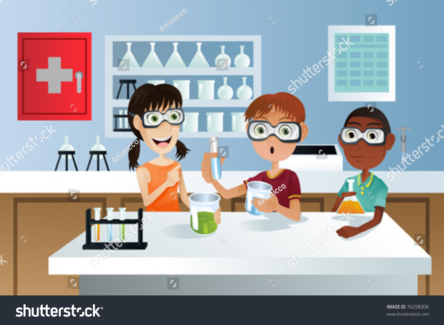 A Vector Illustration Of Students In A Science Class Working On A ...