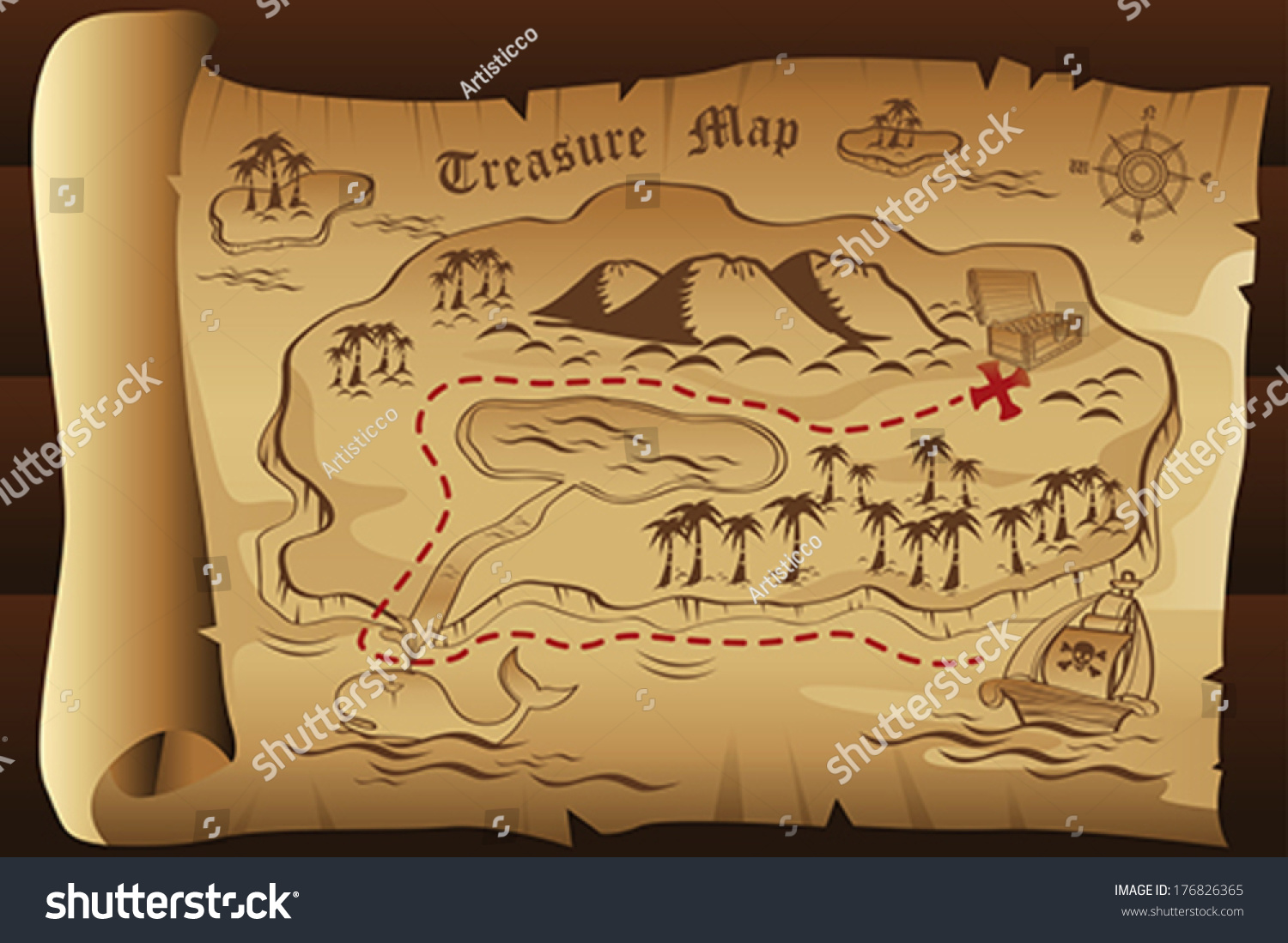 A Vector Illustration Of Treasure Map - 176826365 : Shutterstock