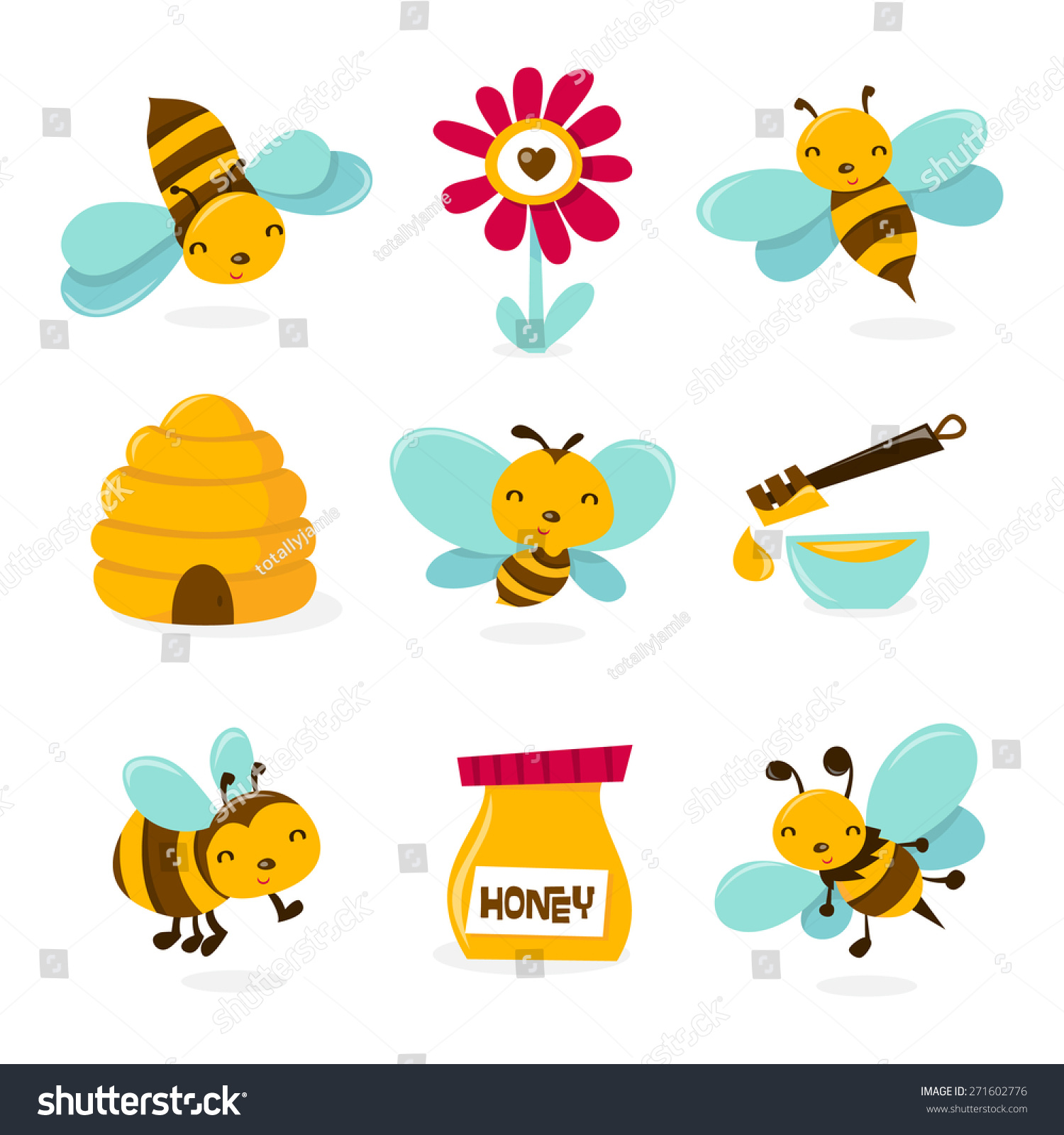 A Vector Illustration Of Various Honey Bee Theme Characters And Icons ...