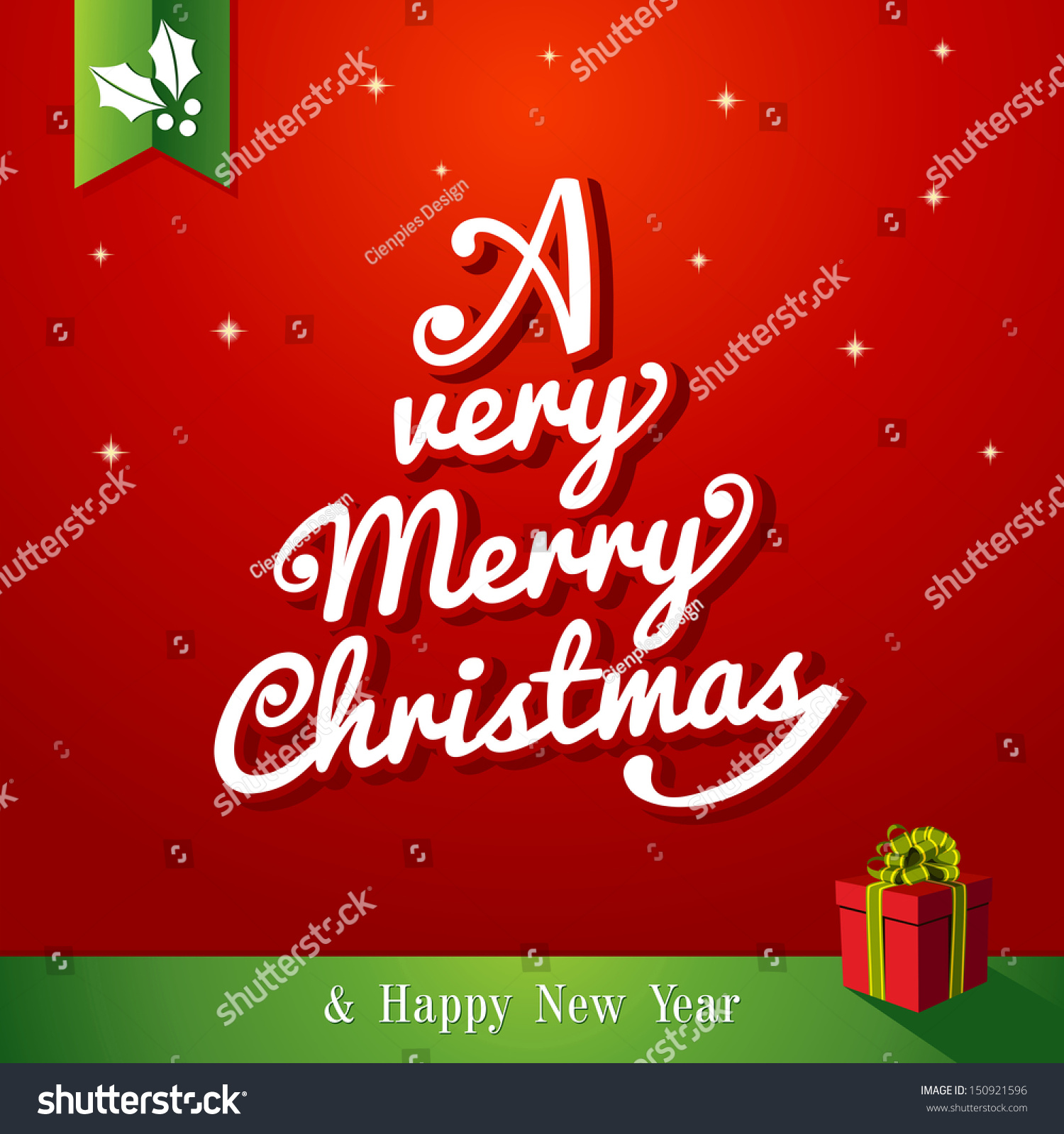 A Very Merry Christmas And Happy New Year,Tree Shape Red Background ...